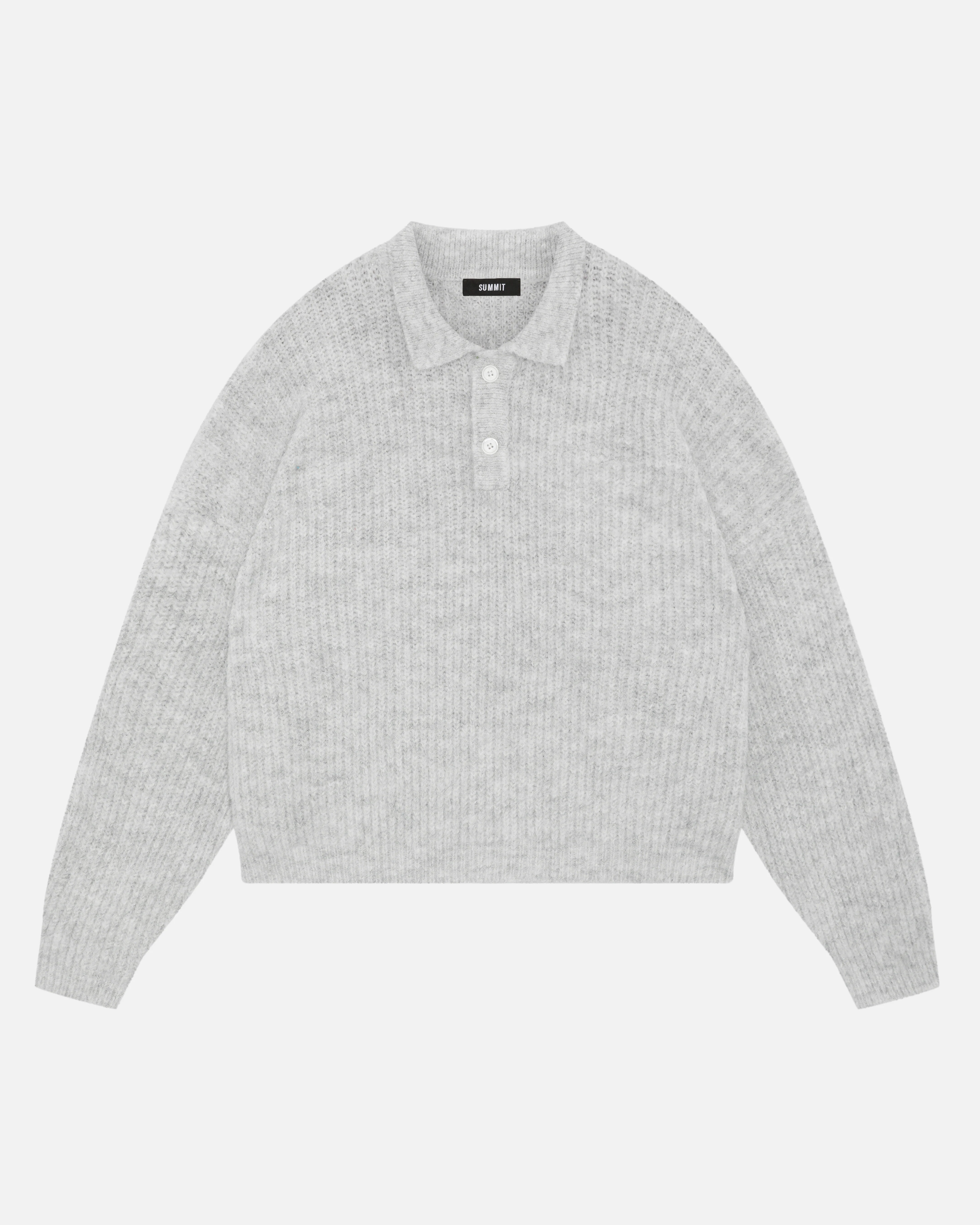 CHUNKY KNIT POLO - MARL GREY