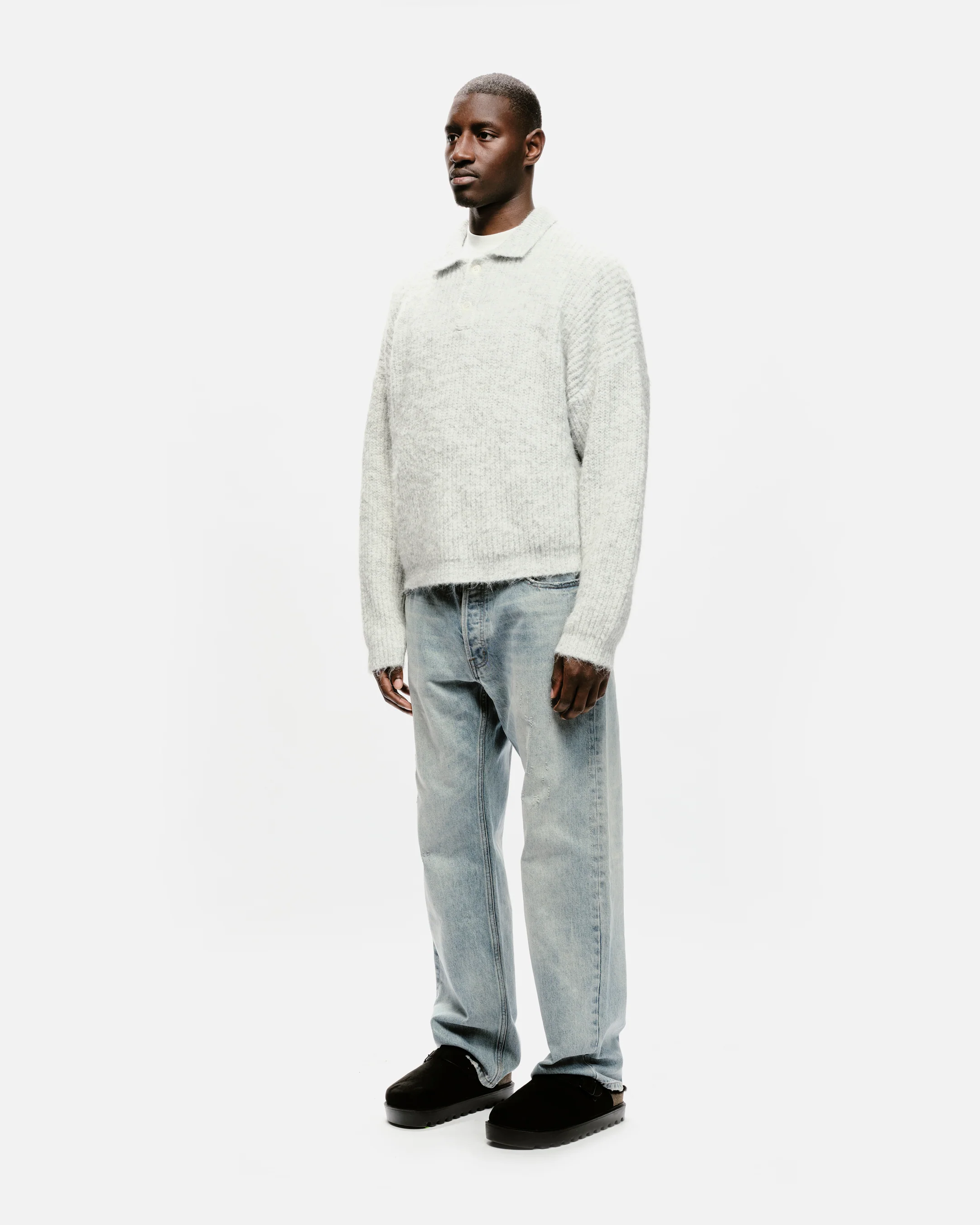 CHUNKY KNIT POLO - MARL GREY - Image 4