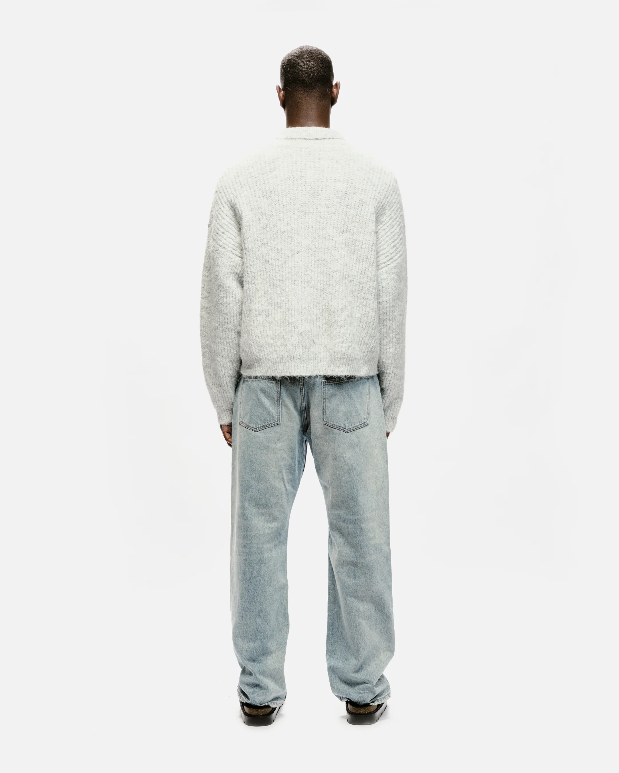 CHUNKY KNIT POLO - MARL GREY - Image 5