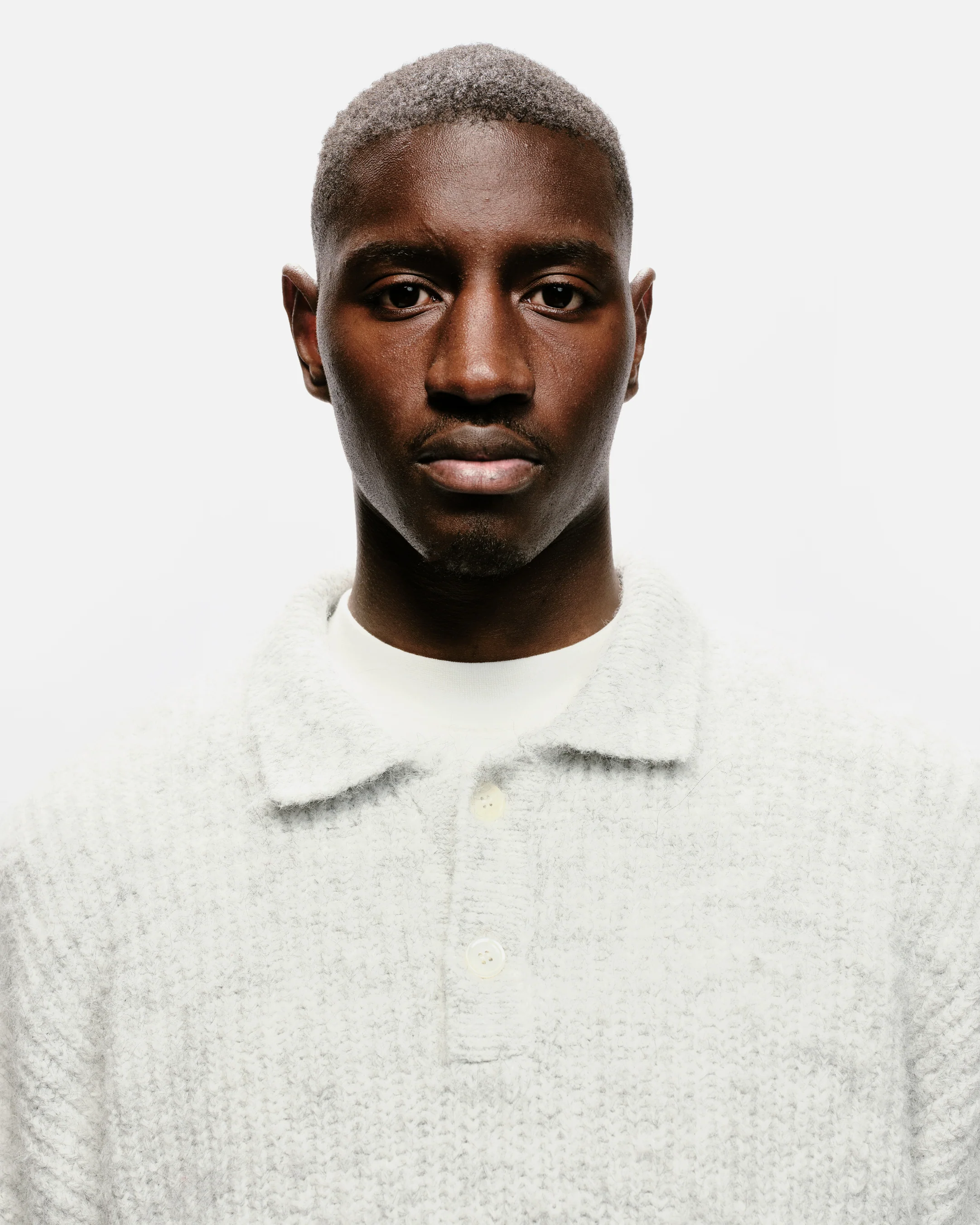 CHUNKY KNIT POLO - MARL GREY - Image 6