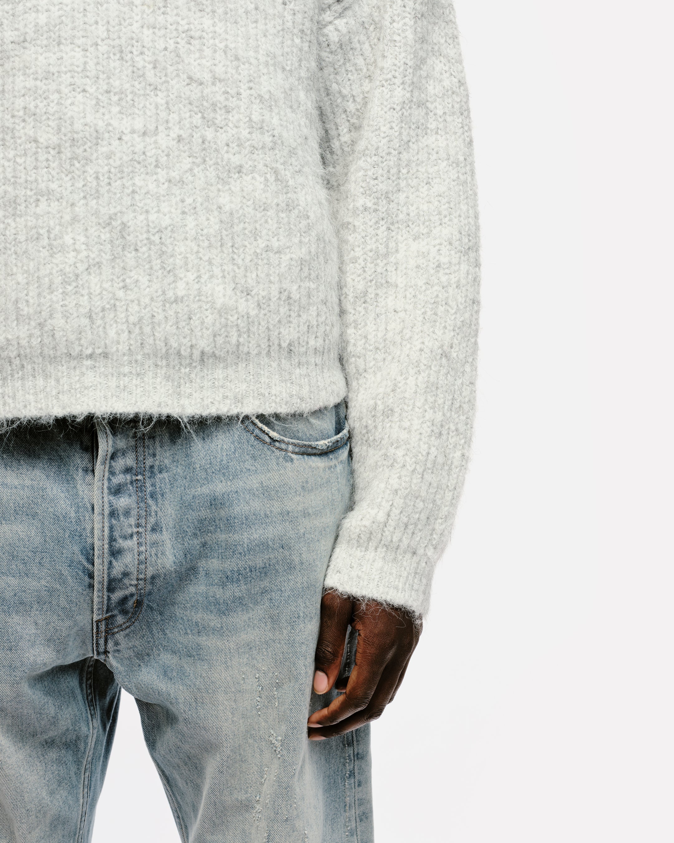 CHUNKY KNIT POLO - MARL GREY - Image 7