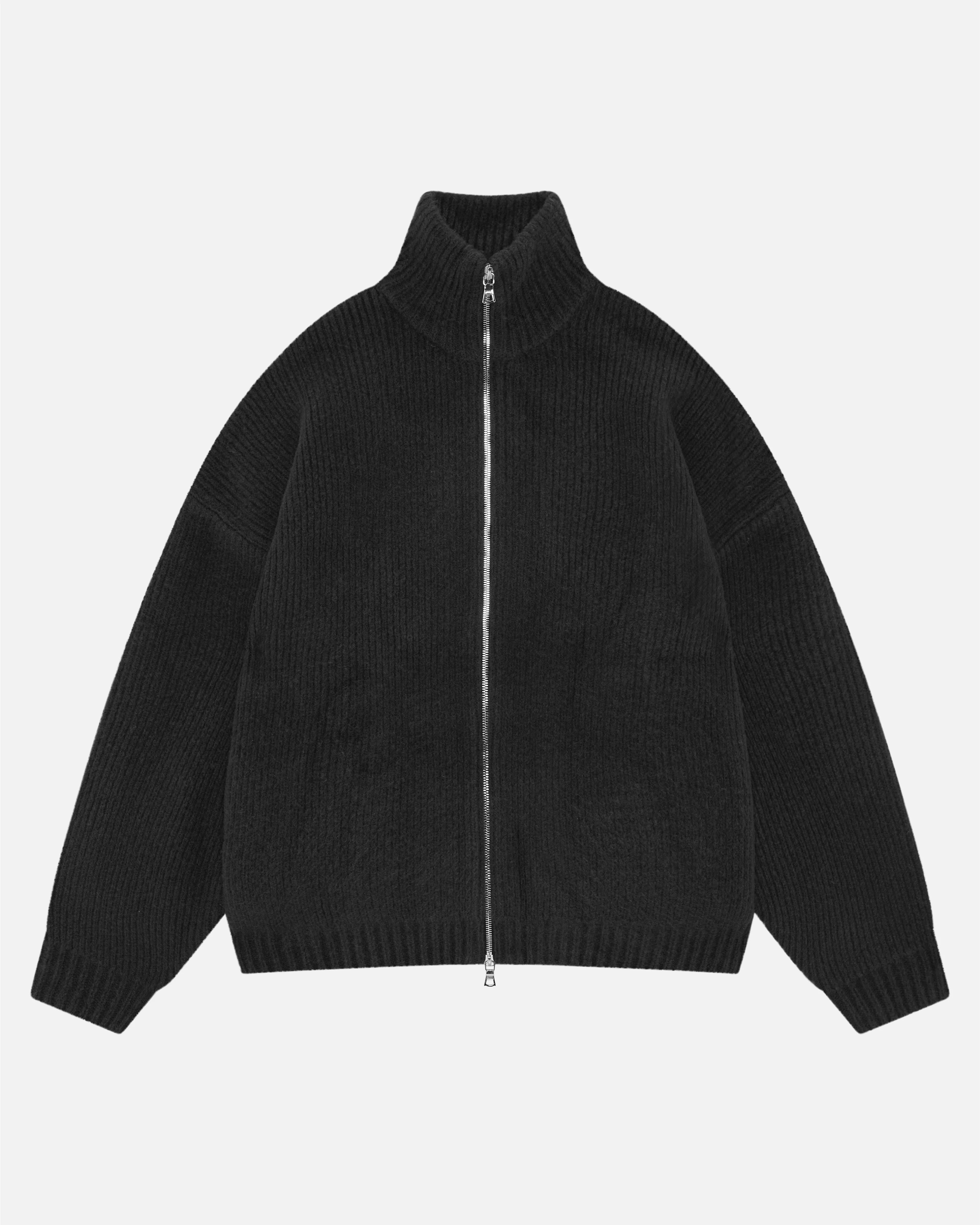 CHUNKY KNIT TRACK TOP - BLACK