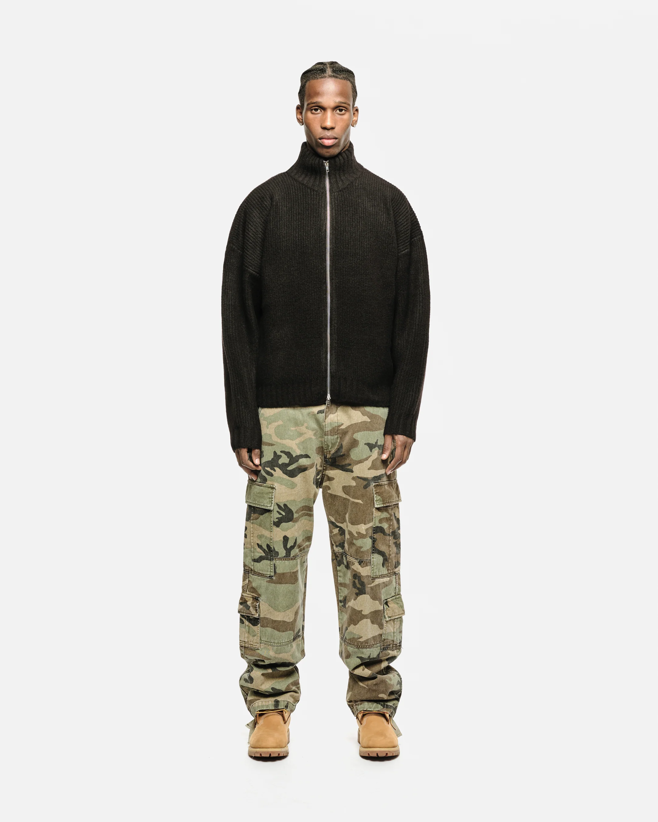 CHUNKY KNIT TRACK TOP - BLACK - Image 3
