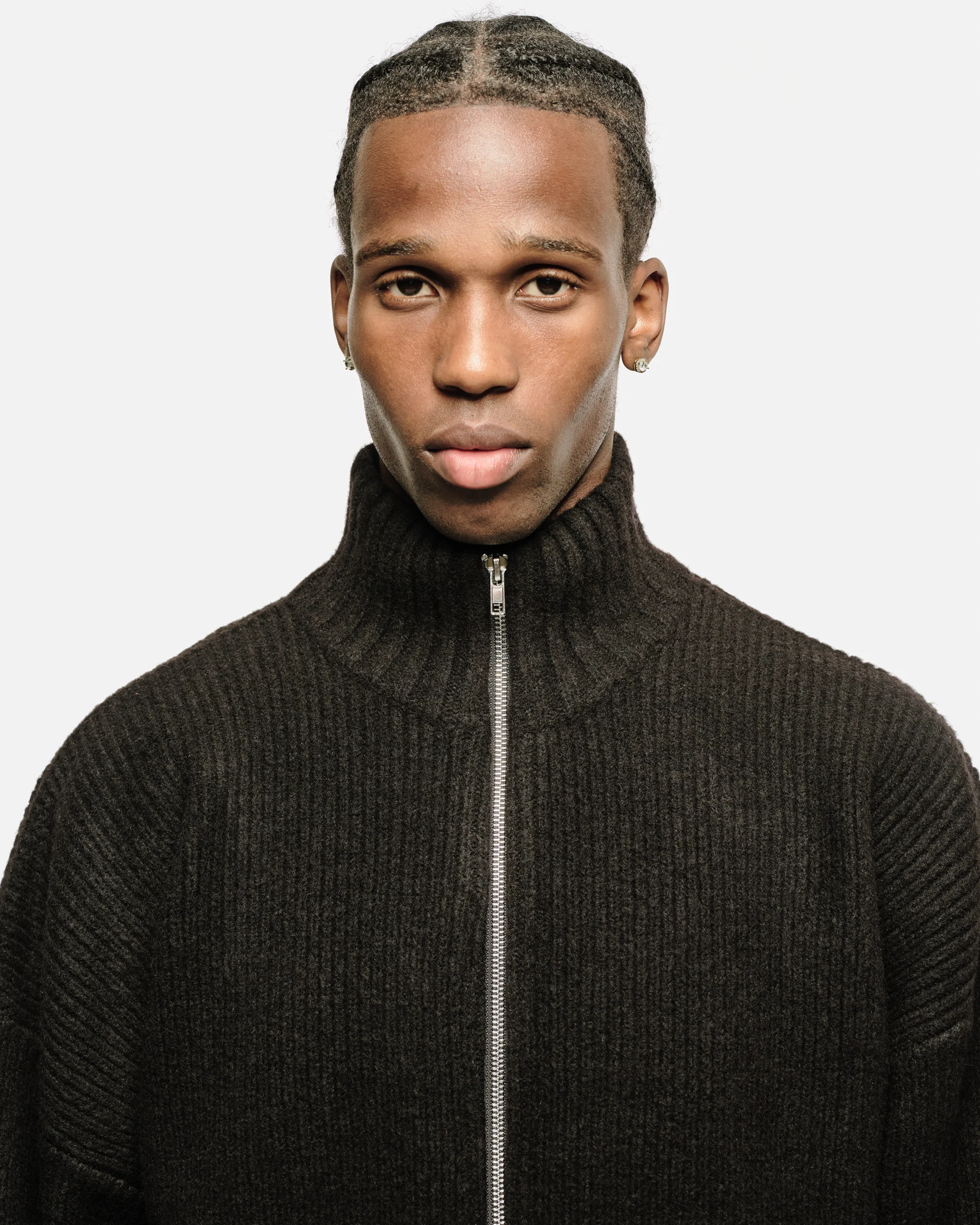 CHUNKY KNIT TRACK TOP - BLACK - Image 6