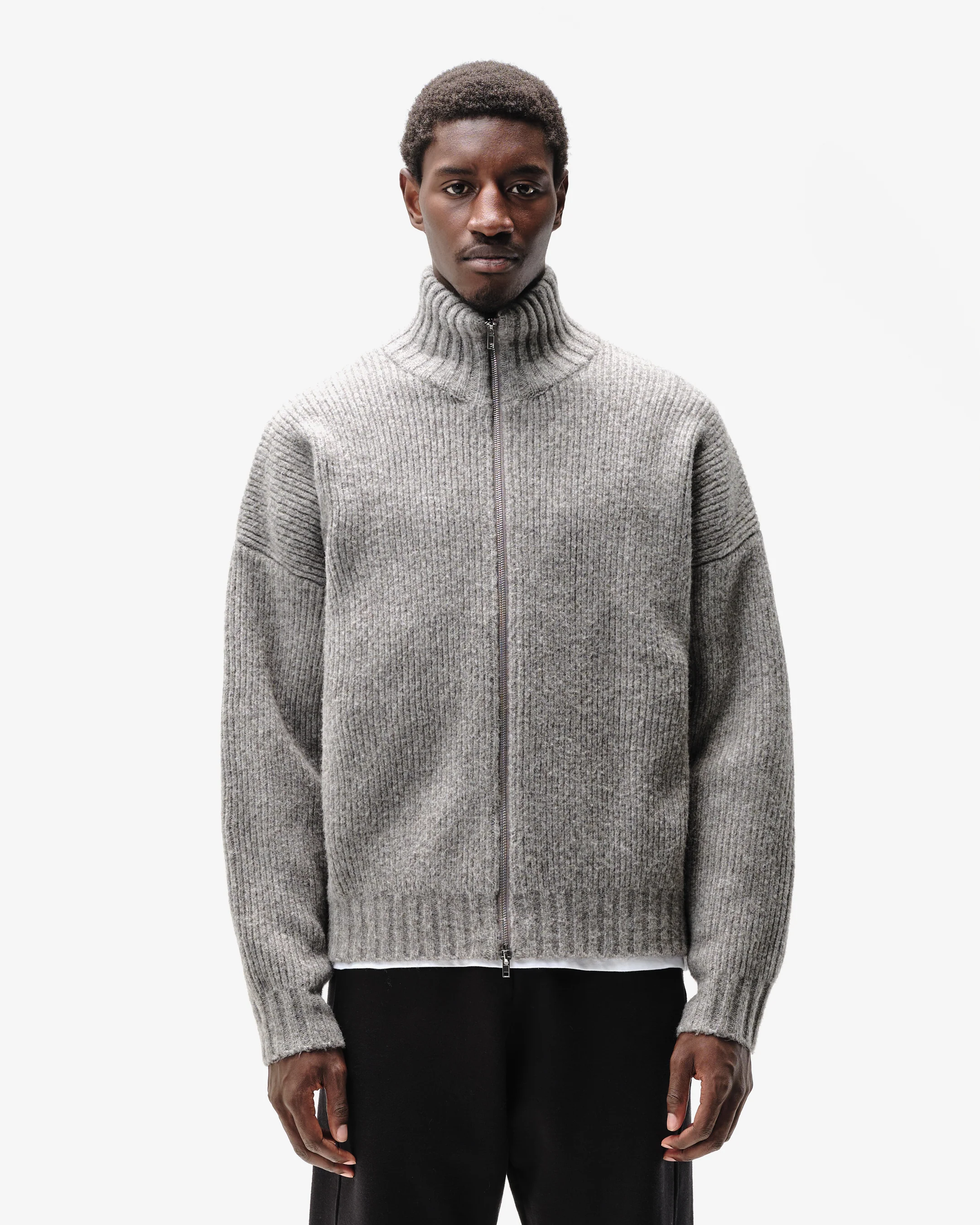 CHUNKY KNIT TRACK TOP - CHARCOAL - Image 2