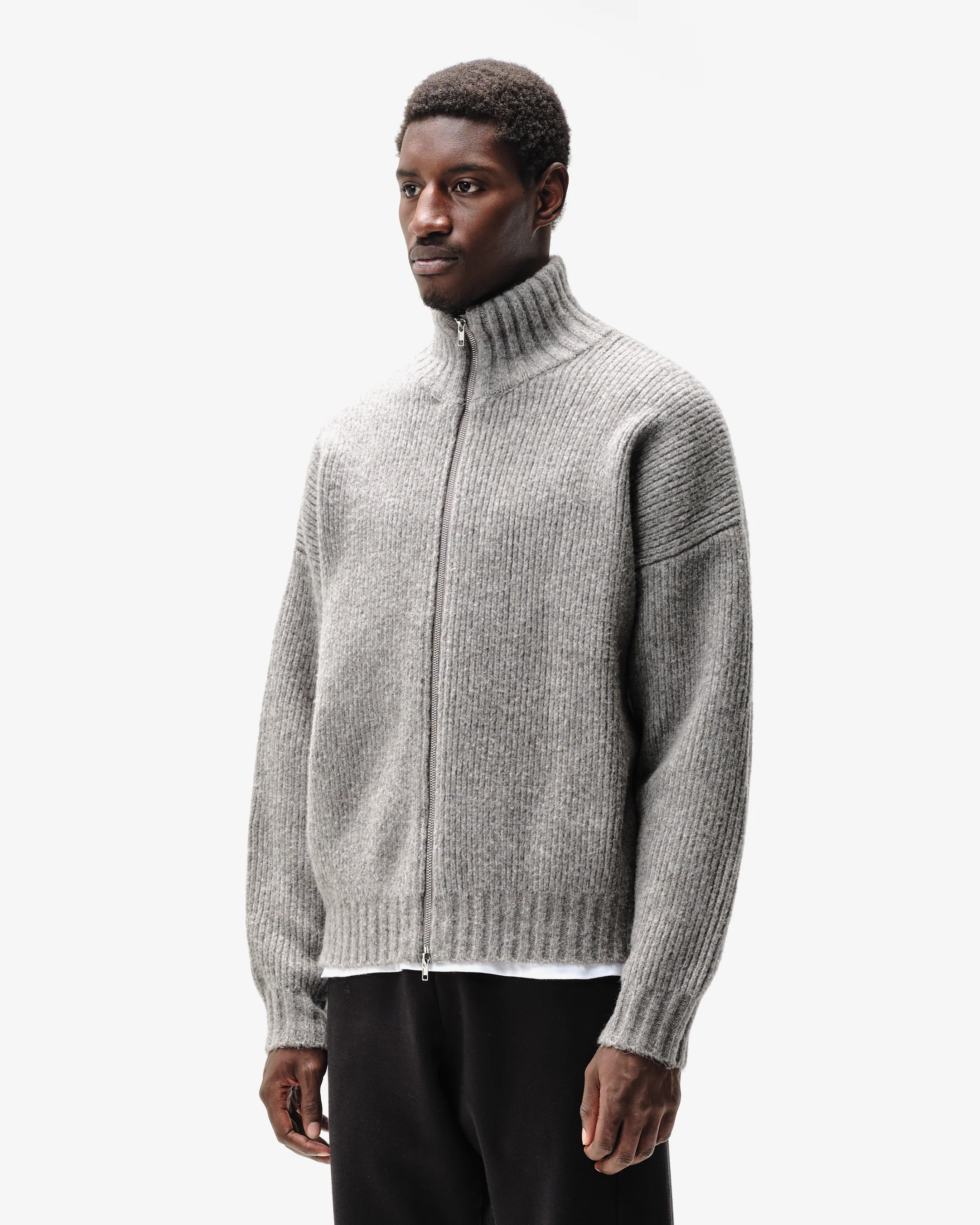 CHUNKY KNIT TRACK TOP - CHARCOAL - Image 3