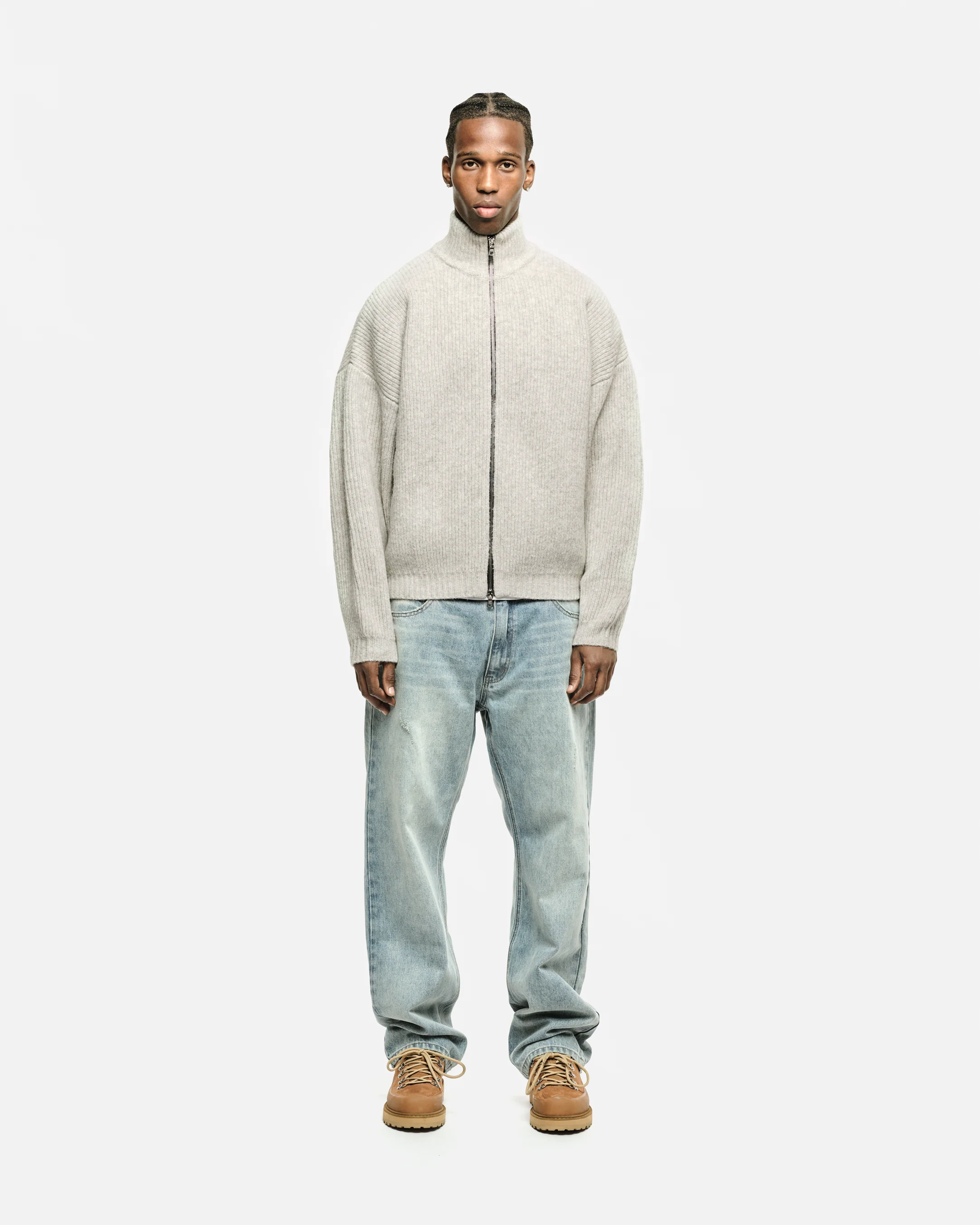 CHUNKY KNIT TRACK TOP - GREY - Image 3