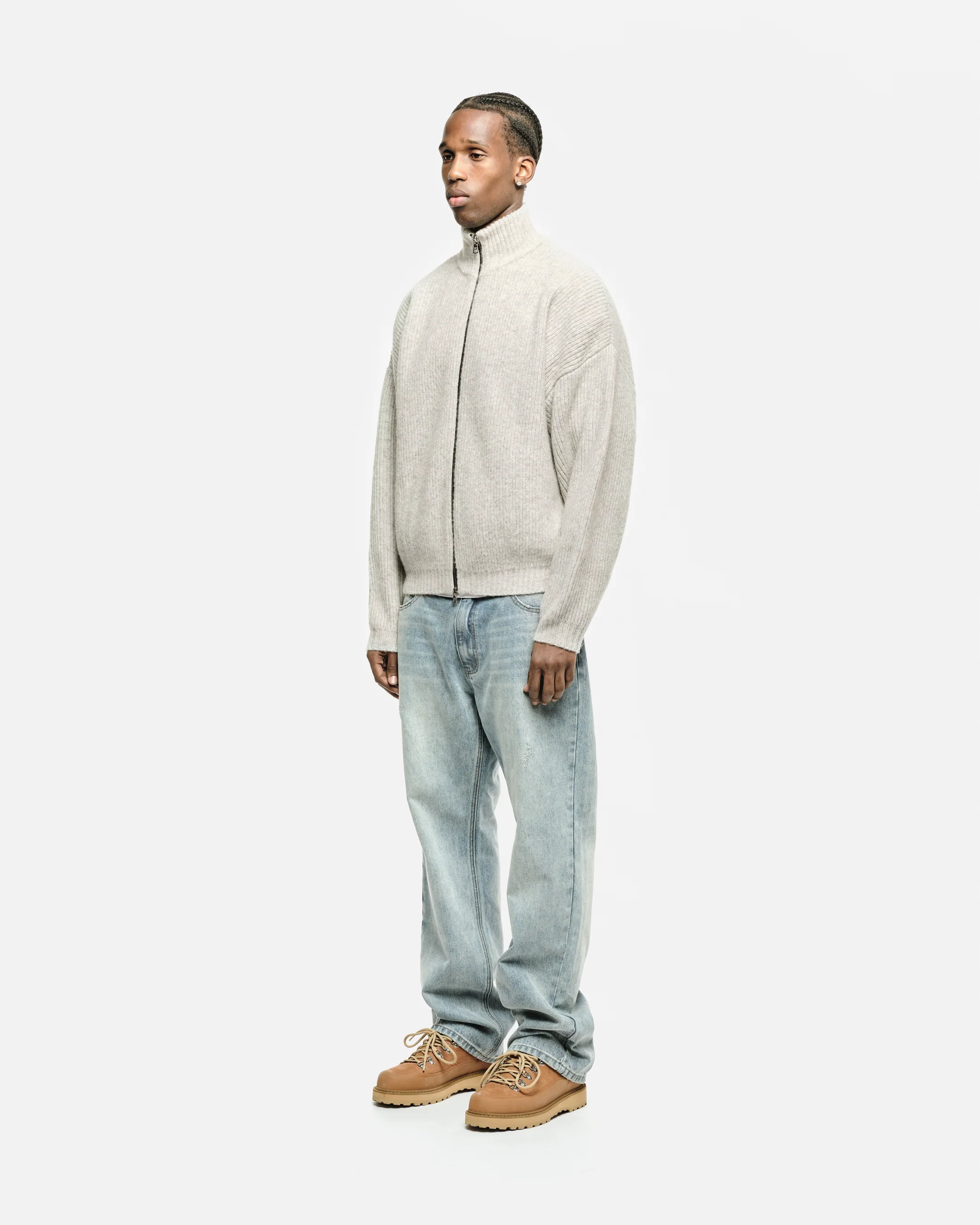 CHUNKY KNIT TRACK TOP - GREY - Image 4