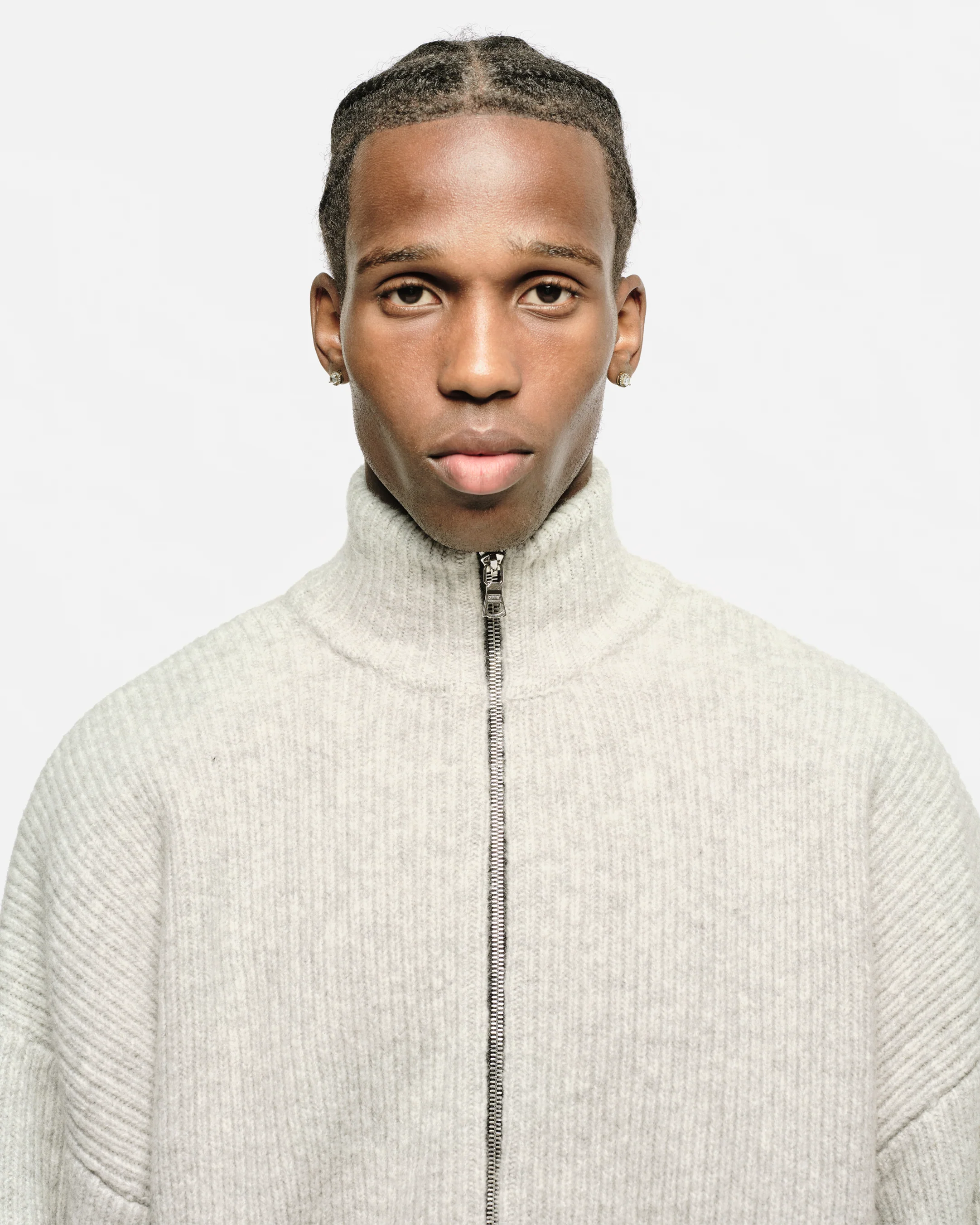 CHUNKY KNIT TRACK TOP - GREY - Image 6
