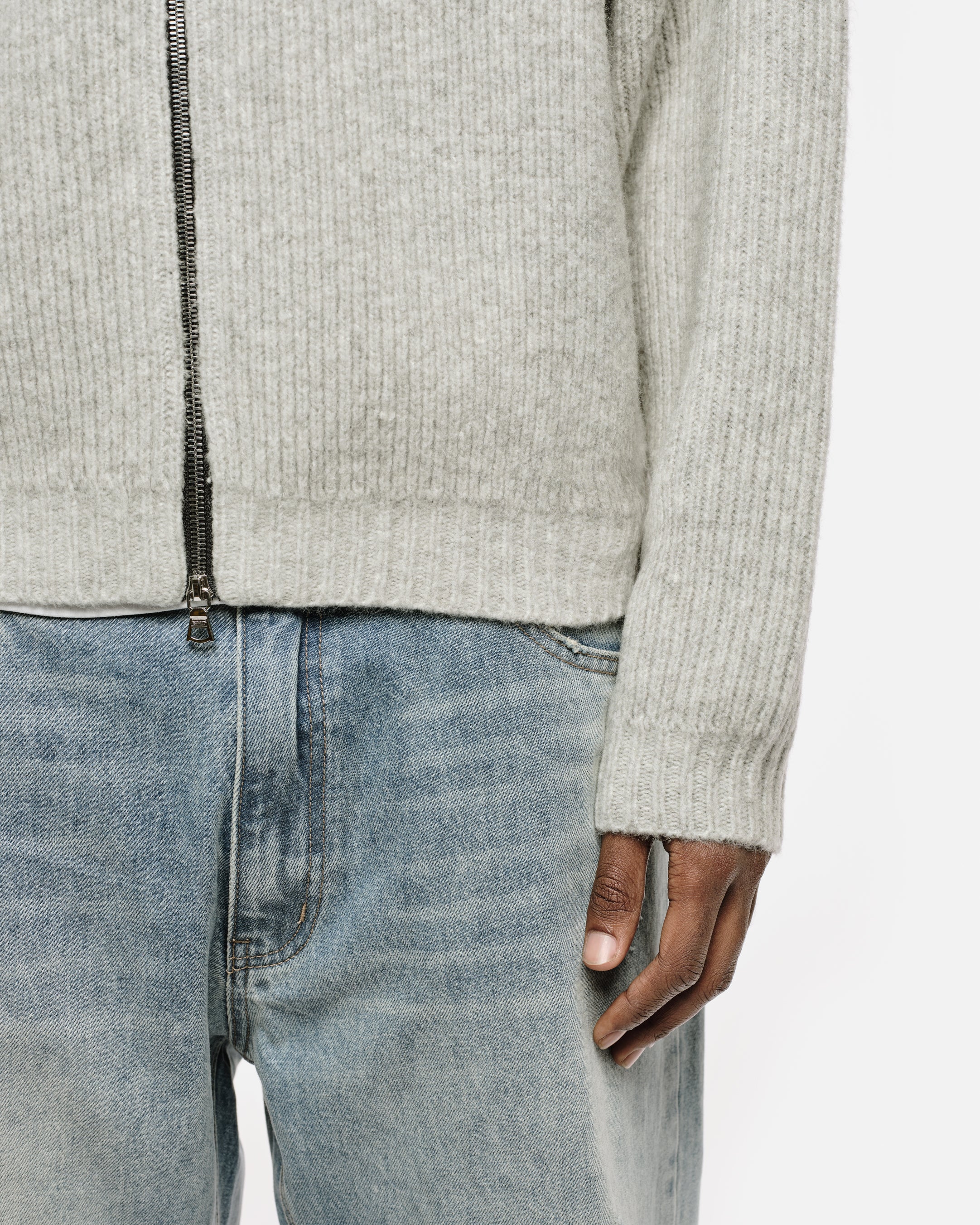 CHUNKY KNIT TRACK TOP - GREY - Image 8