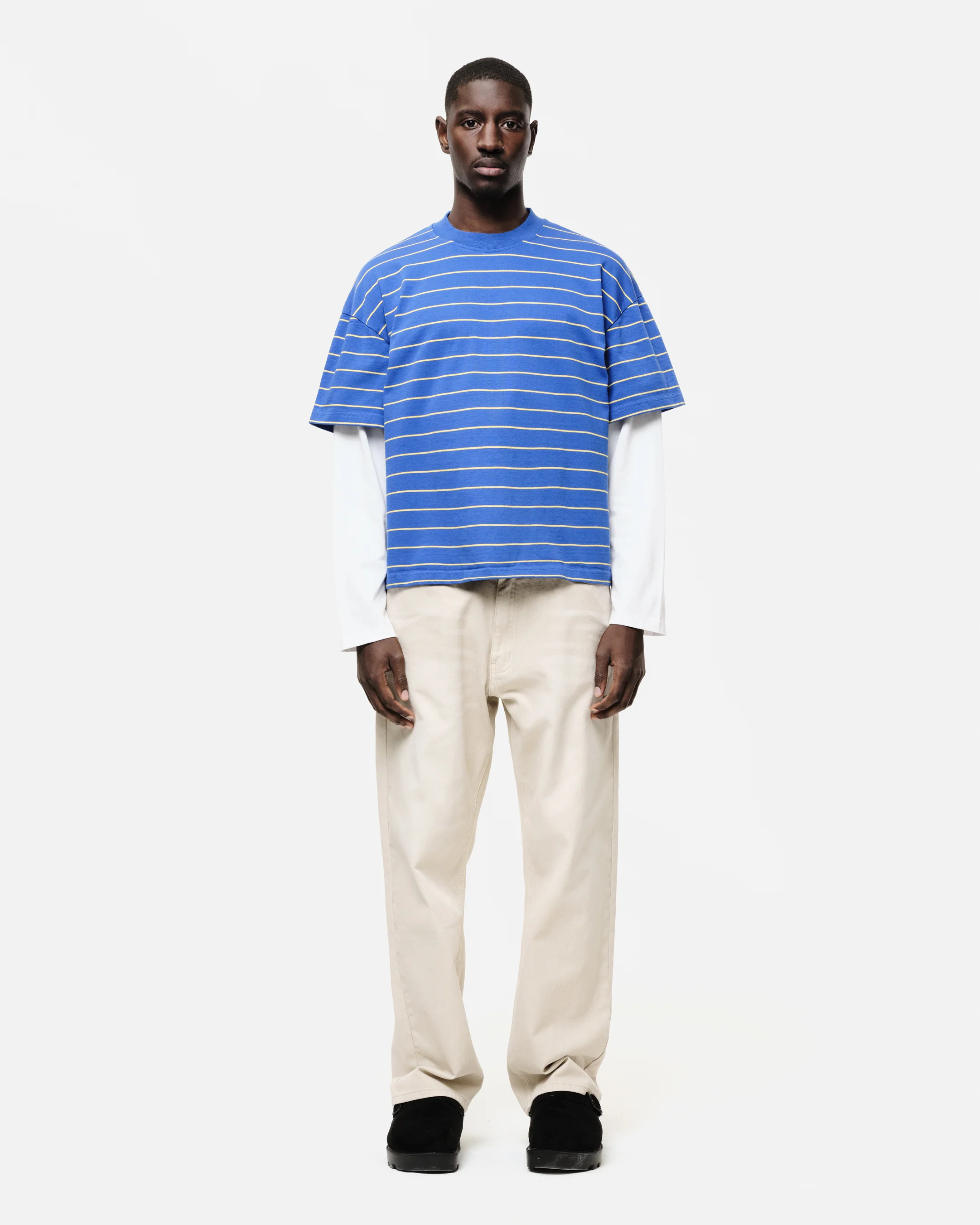 DOUBLE LAYERED LONG SLEEVE T-SHIRT - BLUE STRIPE - Image 3
