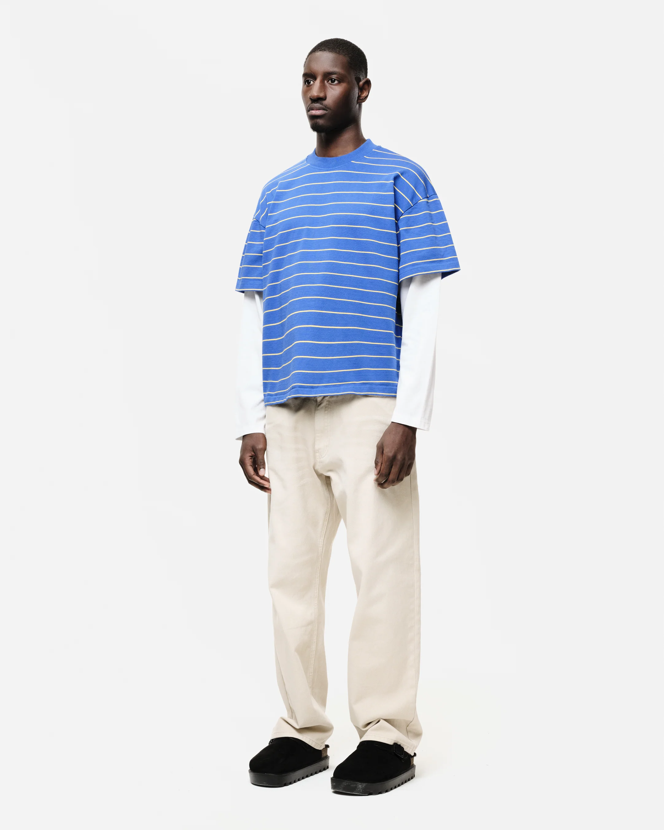 DOUBLE LAYERED LONG SLEEVE T-SHIRT - BLUE STRIPE - Image 4