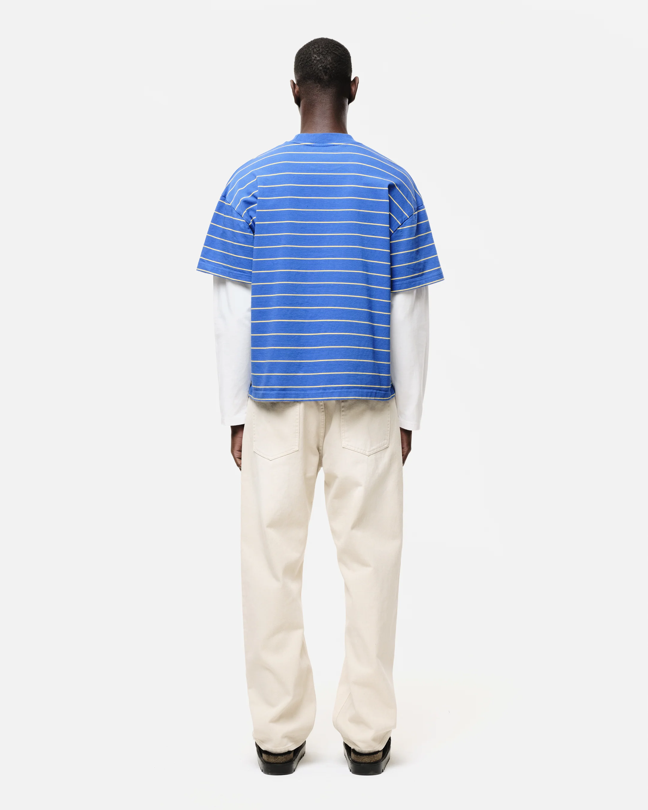 DOUBLE LAYERED LONG SLEEVE T-SHIRT - BLUE STRIPE - Image 5