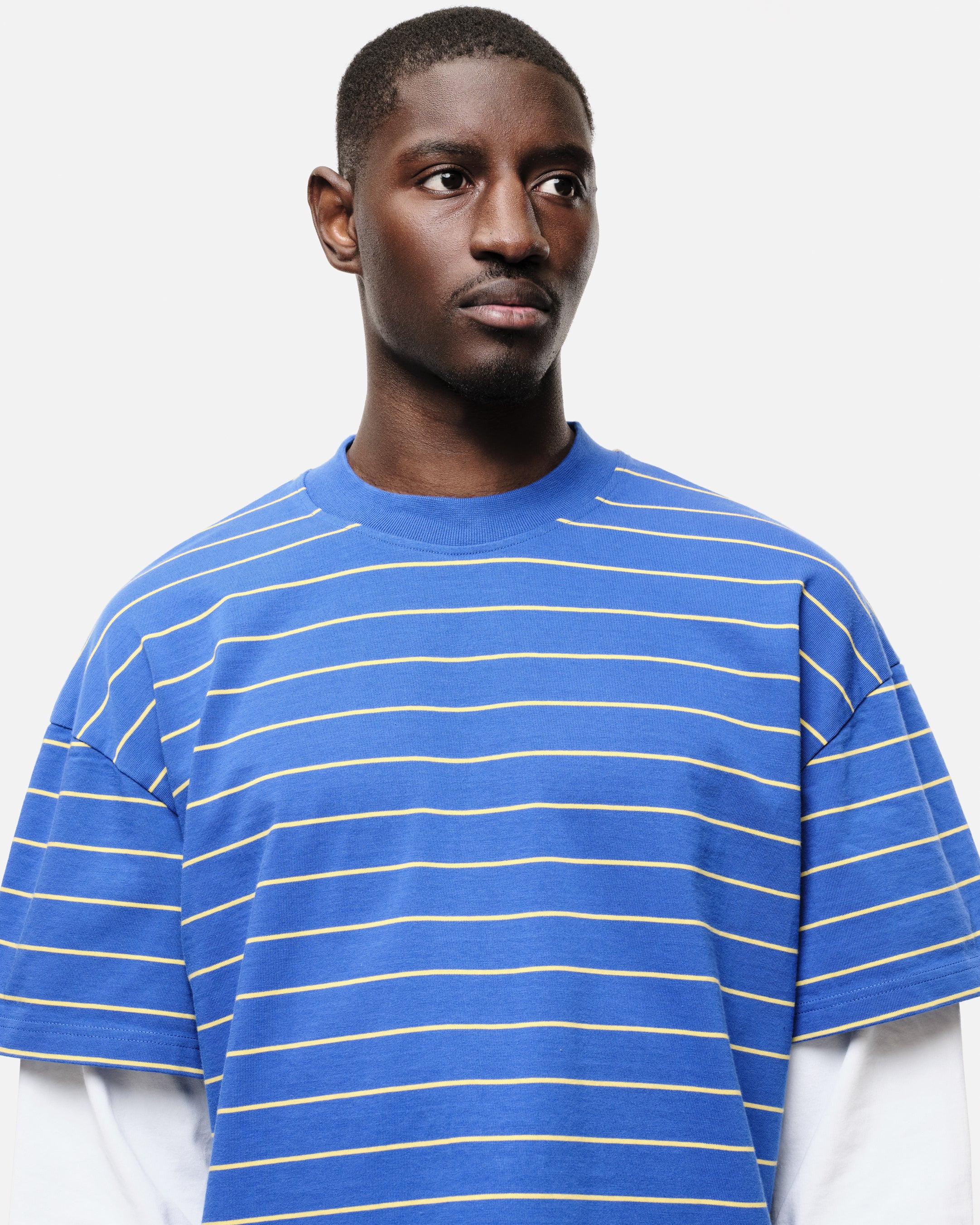 DOUBLE LAYERED LONG SLEEVE T-SHIRT - BLUE STRIPE - Image 6