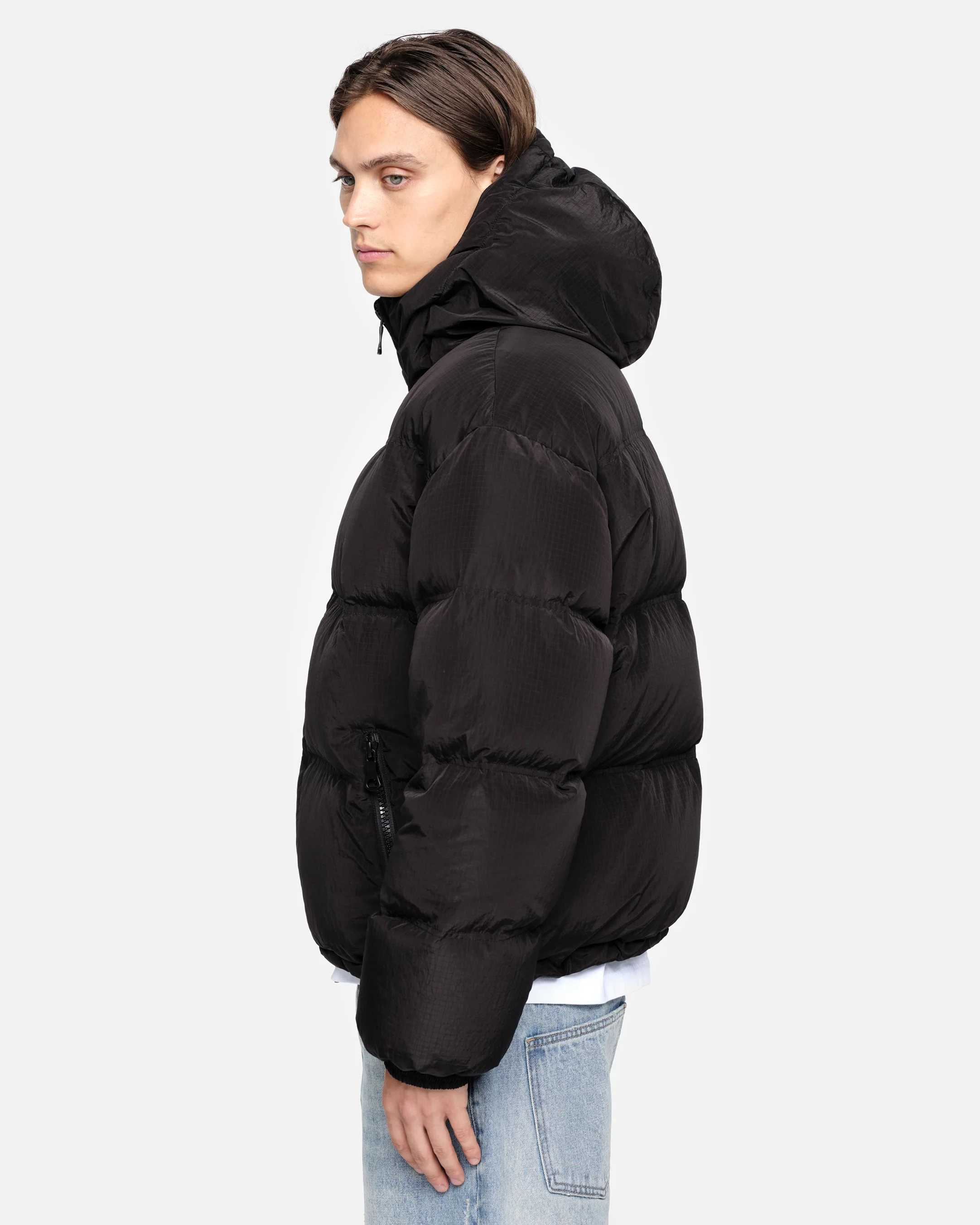 DOWN PUFFER COAT - BLACK - Image 6