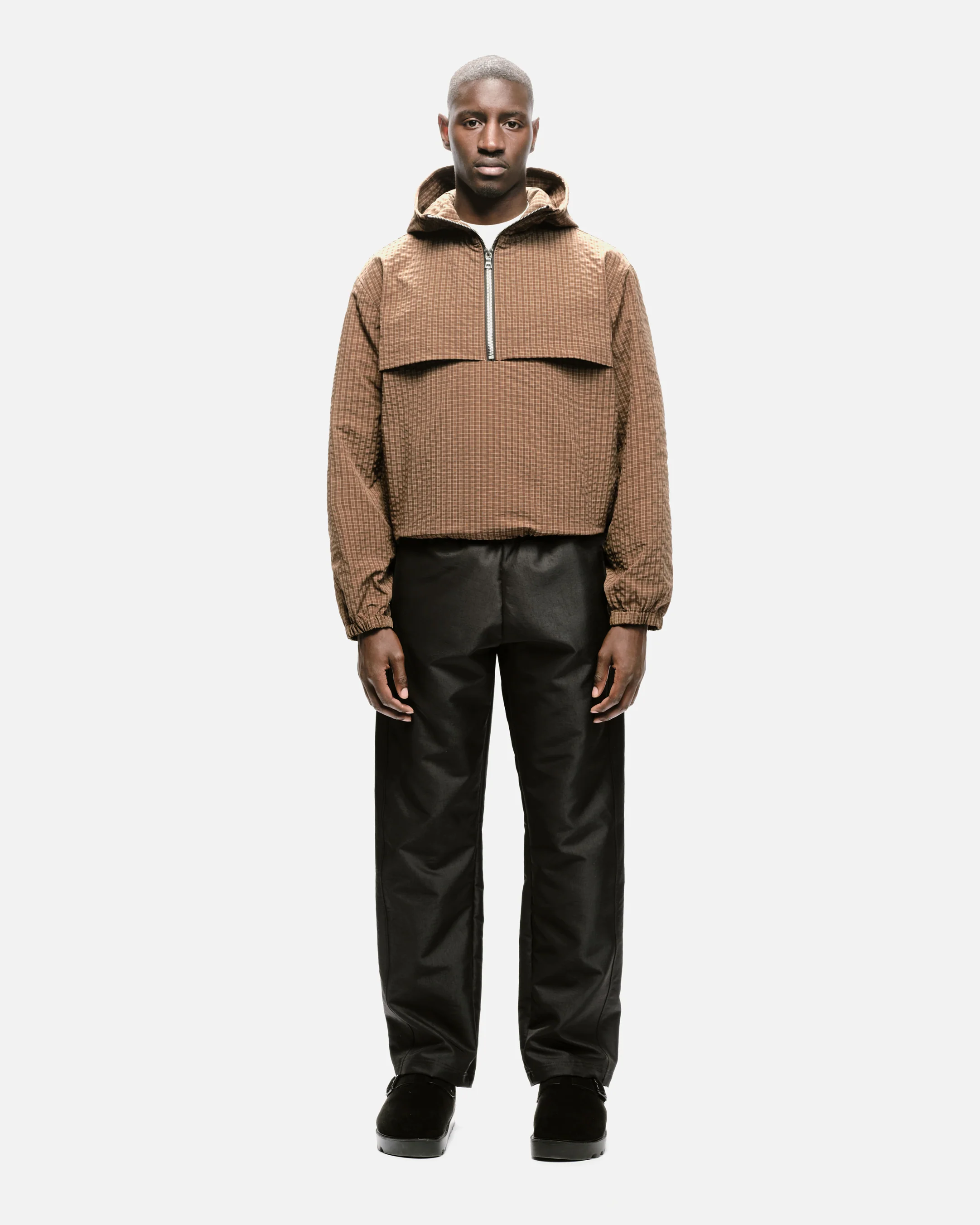 HALF ZIP WINDBREAKER - BROWN CHECK - Image 3