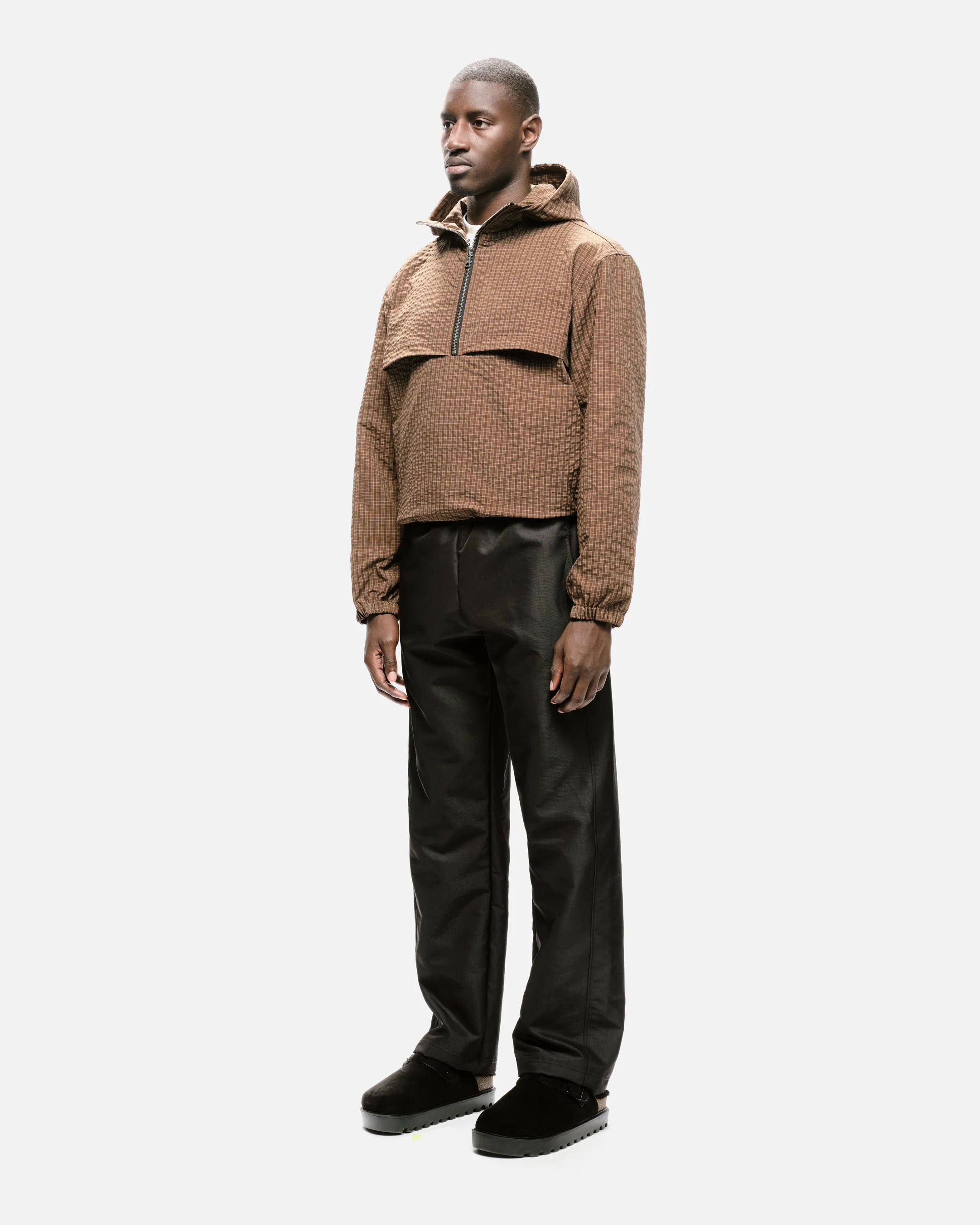 HALF ZIP WINDBREAKER - BROWN CHECK - Image 4