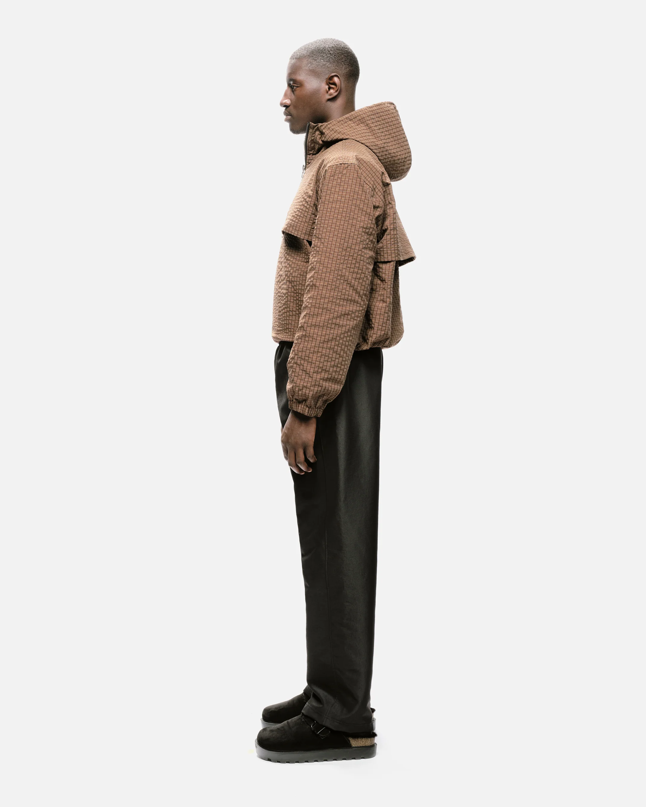 HALF ZIP WINDBREAKER - BROWN CHECK - Image 5