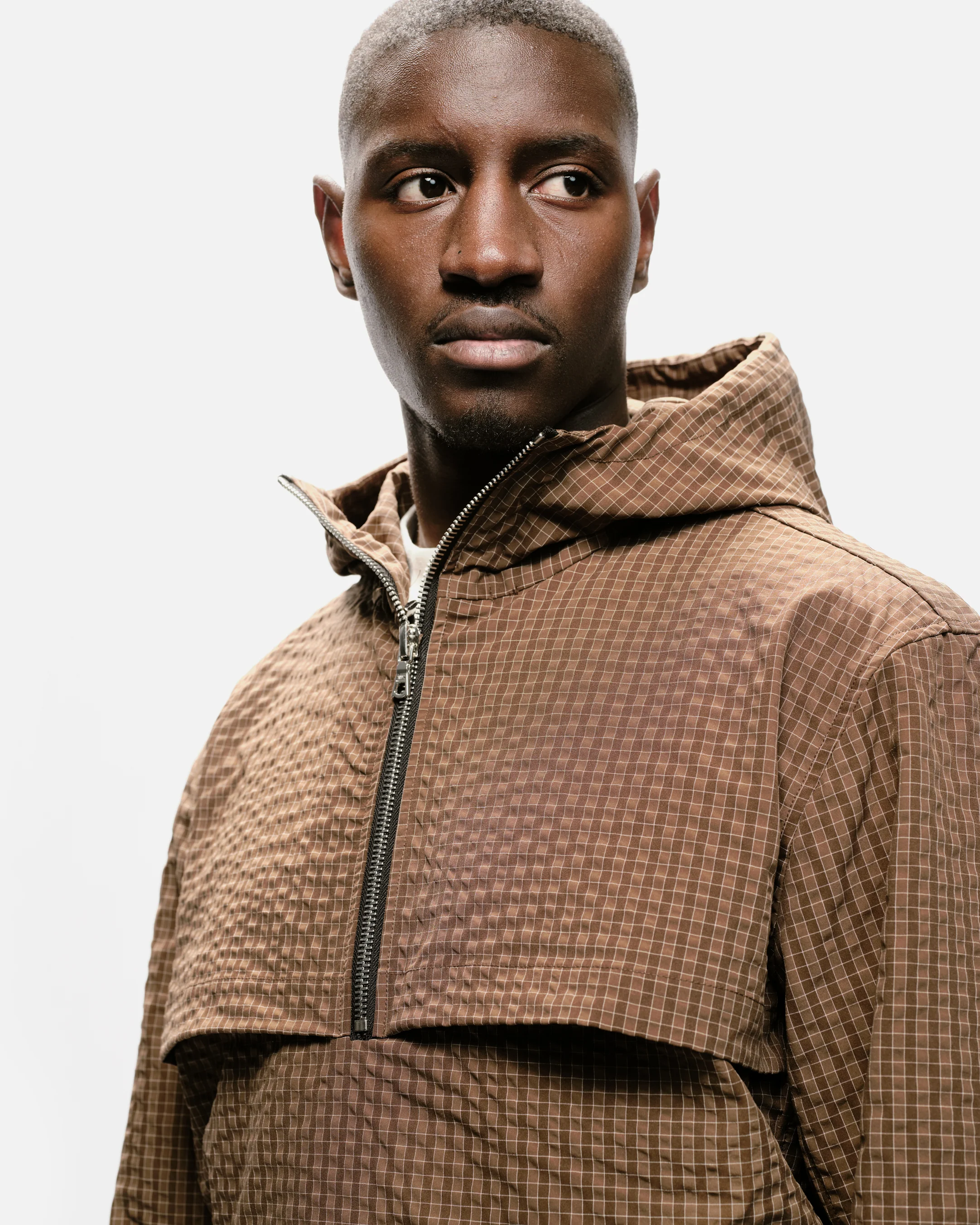 HALF ZIP WINDBREAKER - BROWN CHECK - Image 8