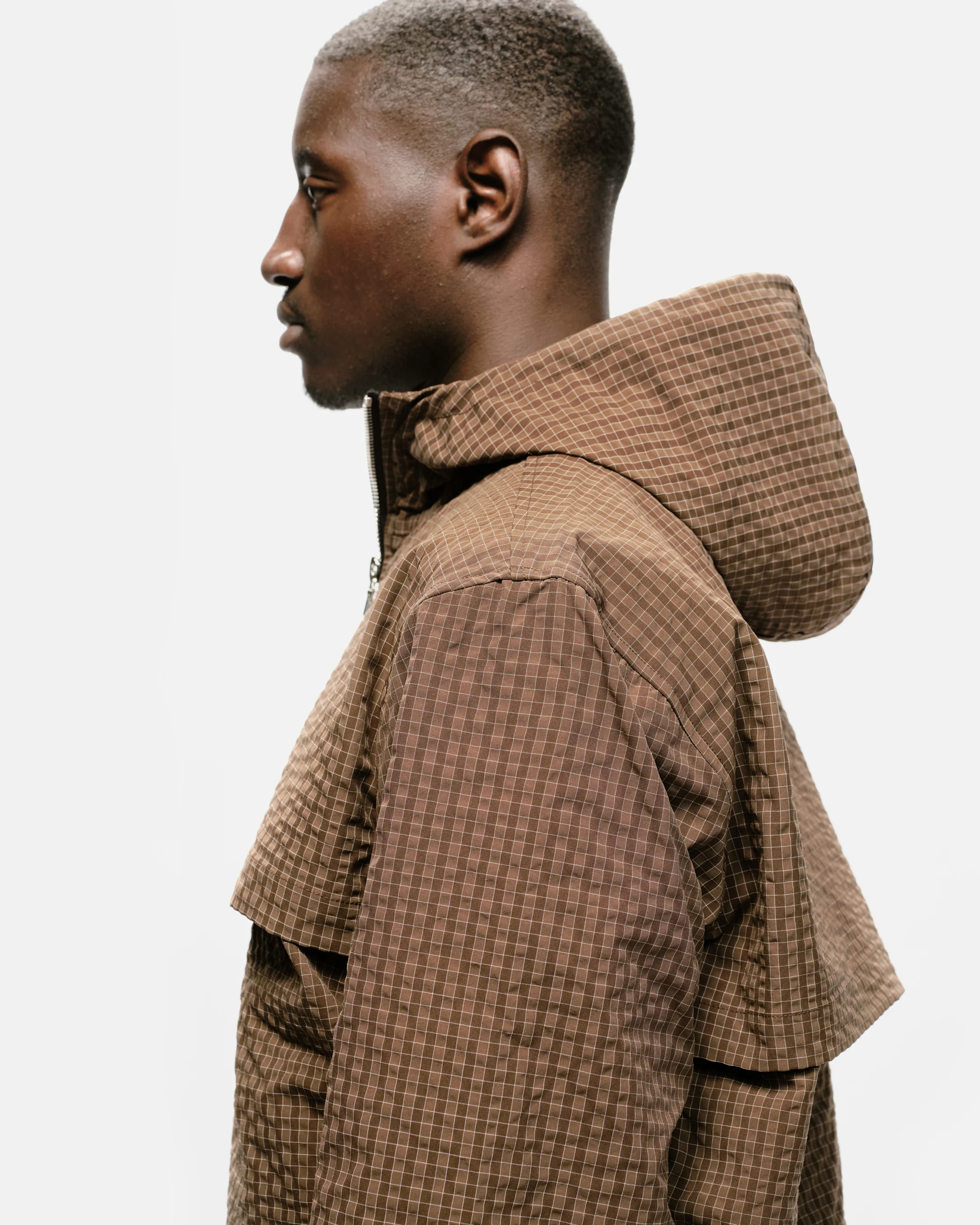 HALF ZIP WINDBREAKER - BROWN CHECK - Image 9