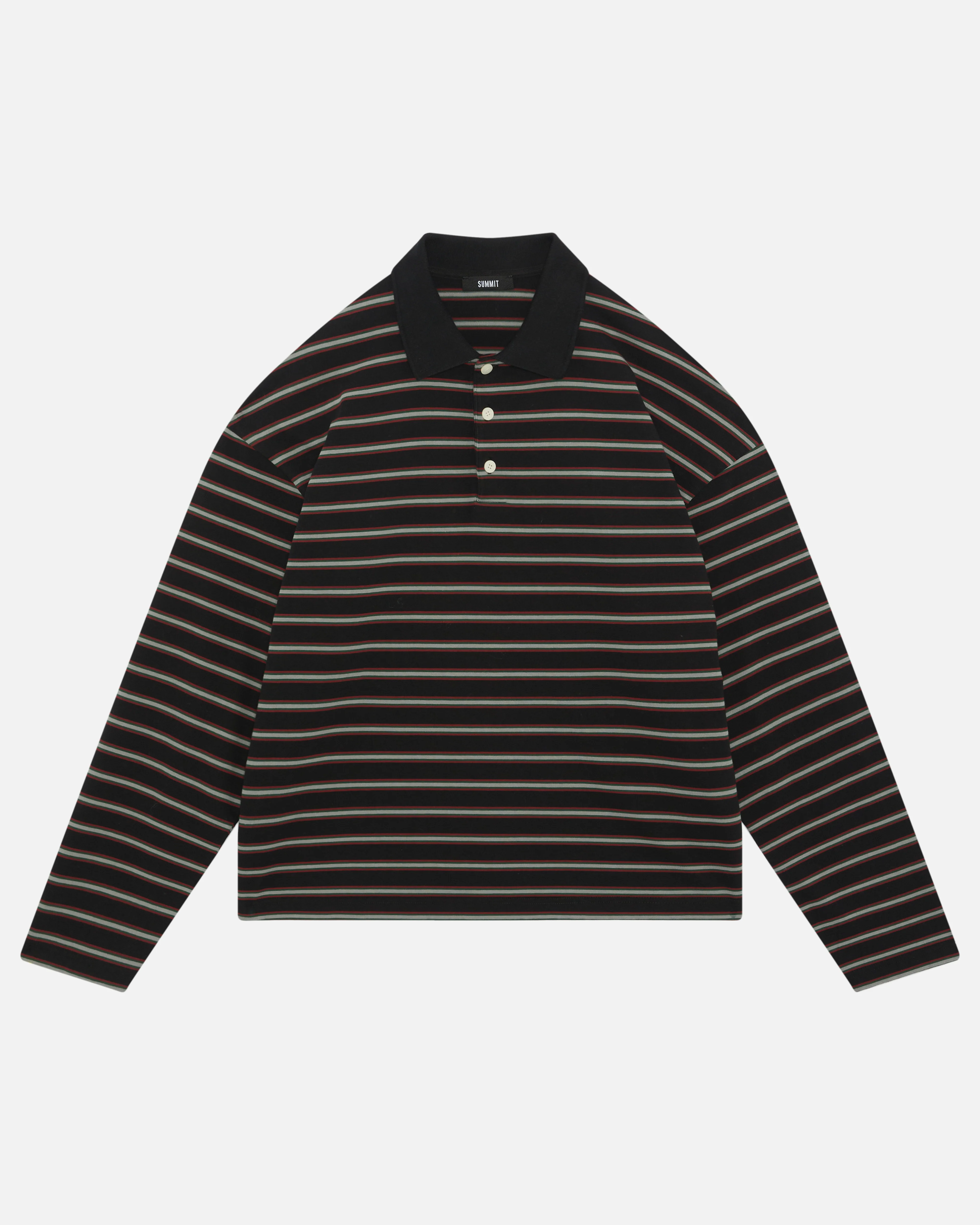 HEAVYWEIGHT LONG SLEEVE POLO  - BLACK STRIPE