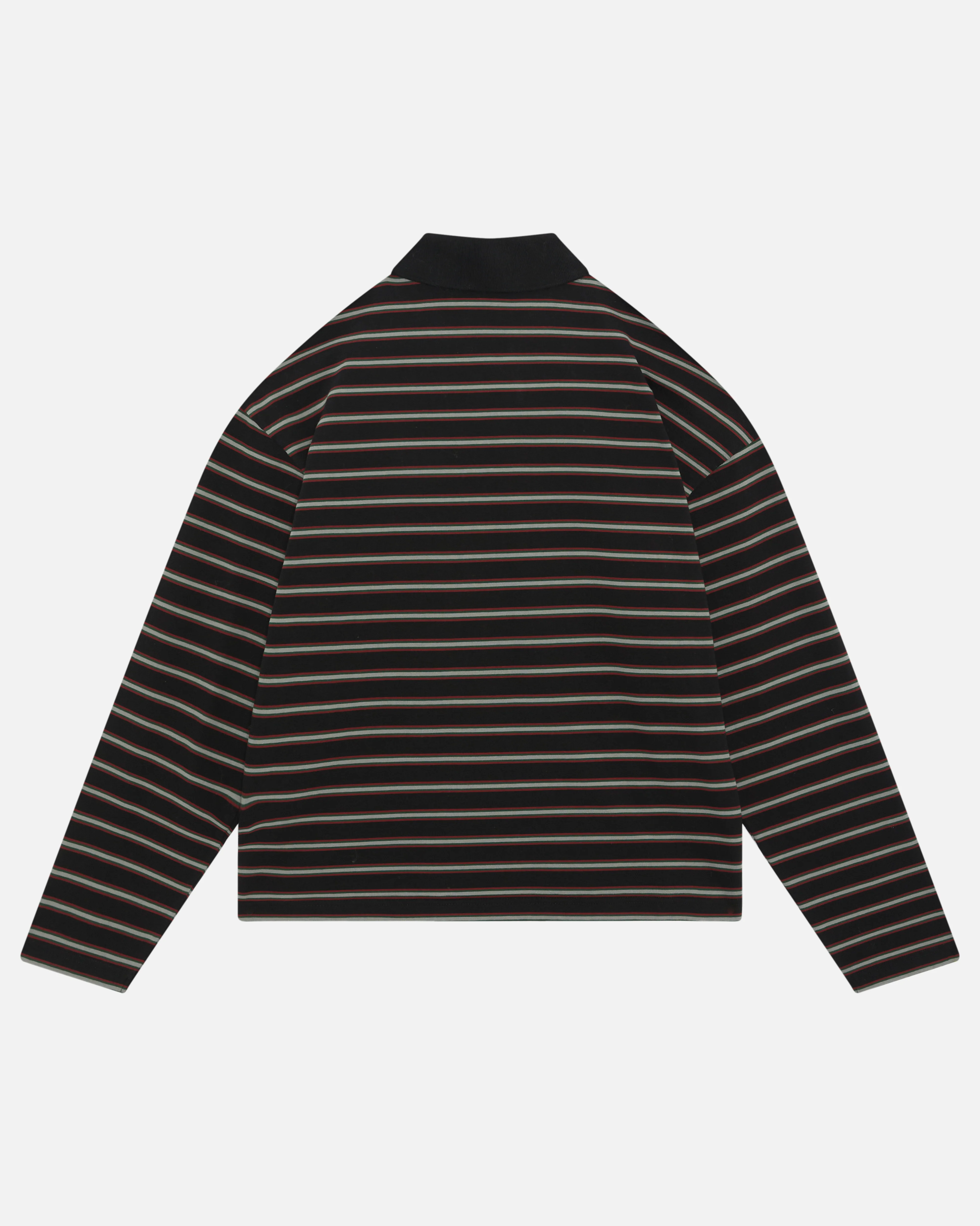 HEAVYWEIGHT LONG SLEEVE POLO  - BLACK STRIPE - Image 2