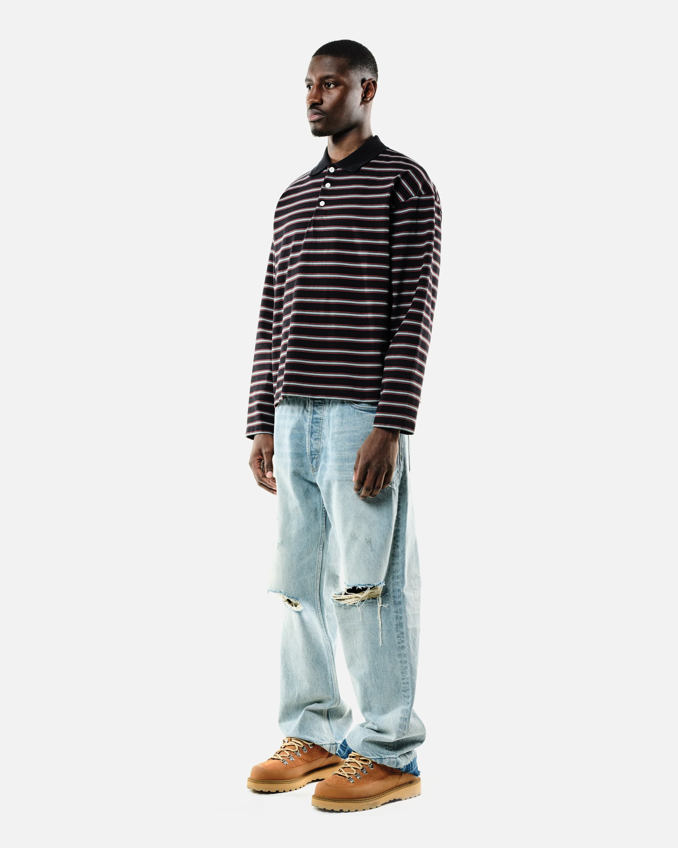 HEAVYWEIGHT LONG SLEEVE POLO  - BLACK STRIPE - Image 4