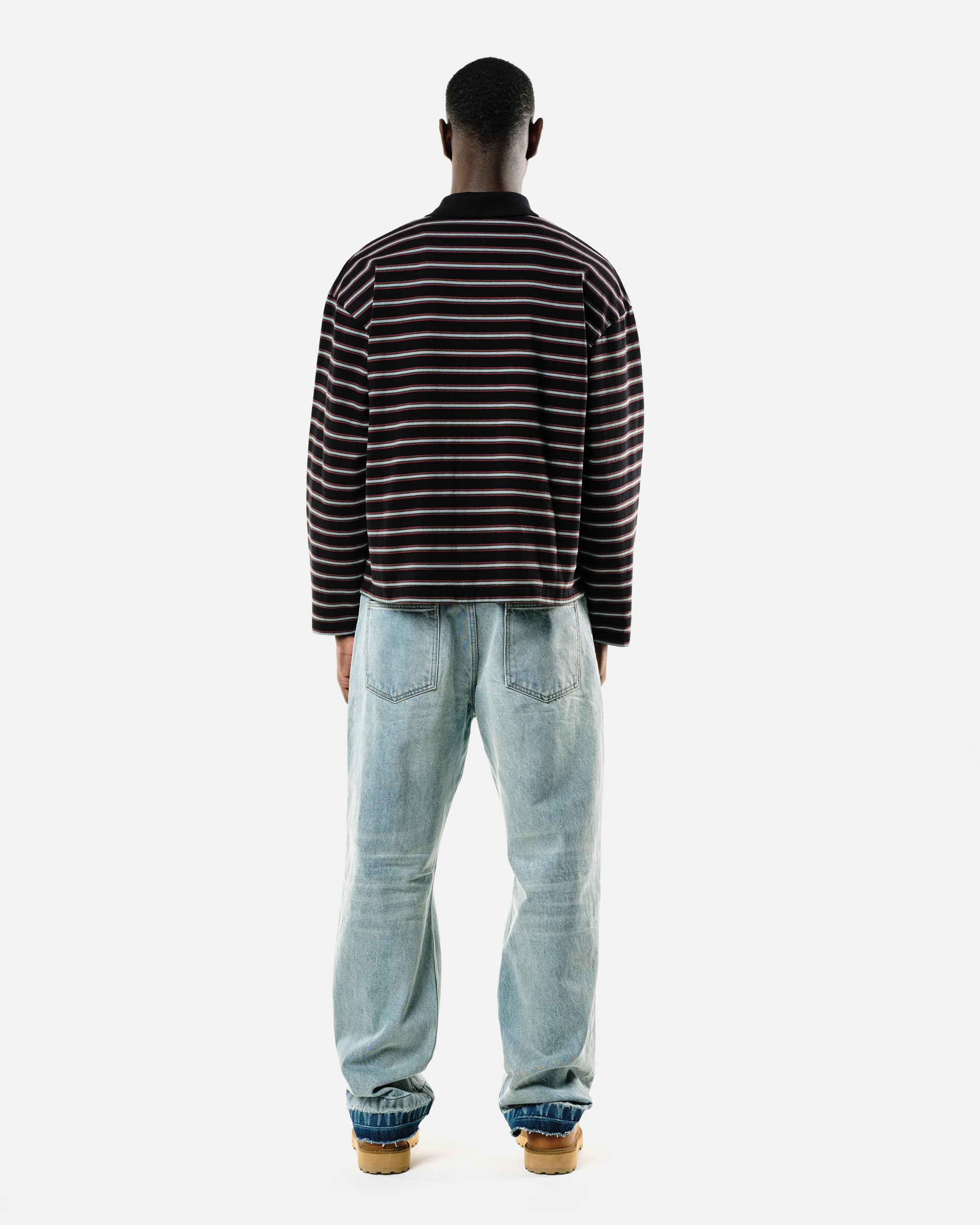 HEAVYWEIGHT LONG SLEEVE POLO  - BLACK STRIPE - Image 5