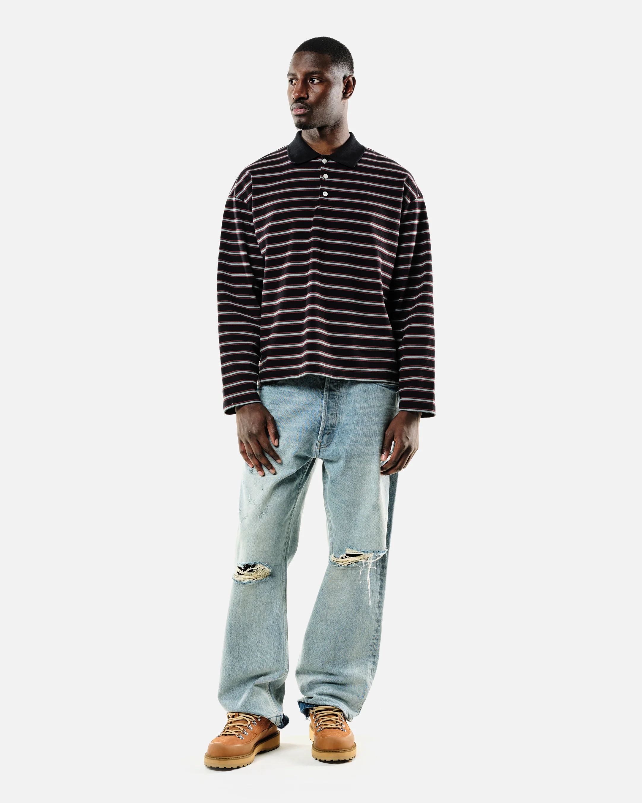 HEAVYWEIGHT LONG SLEEVE POLO  - BLACK STRIPE - Image 7