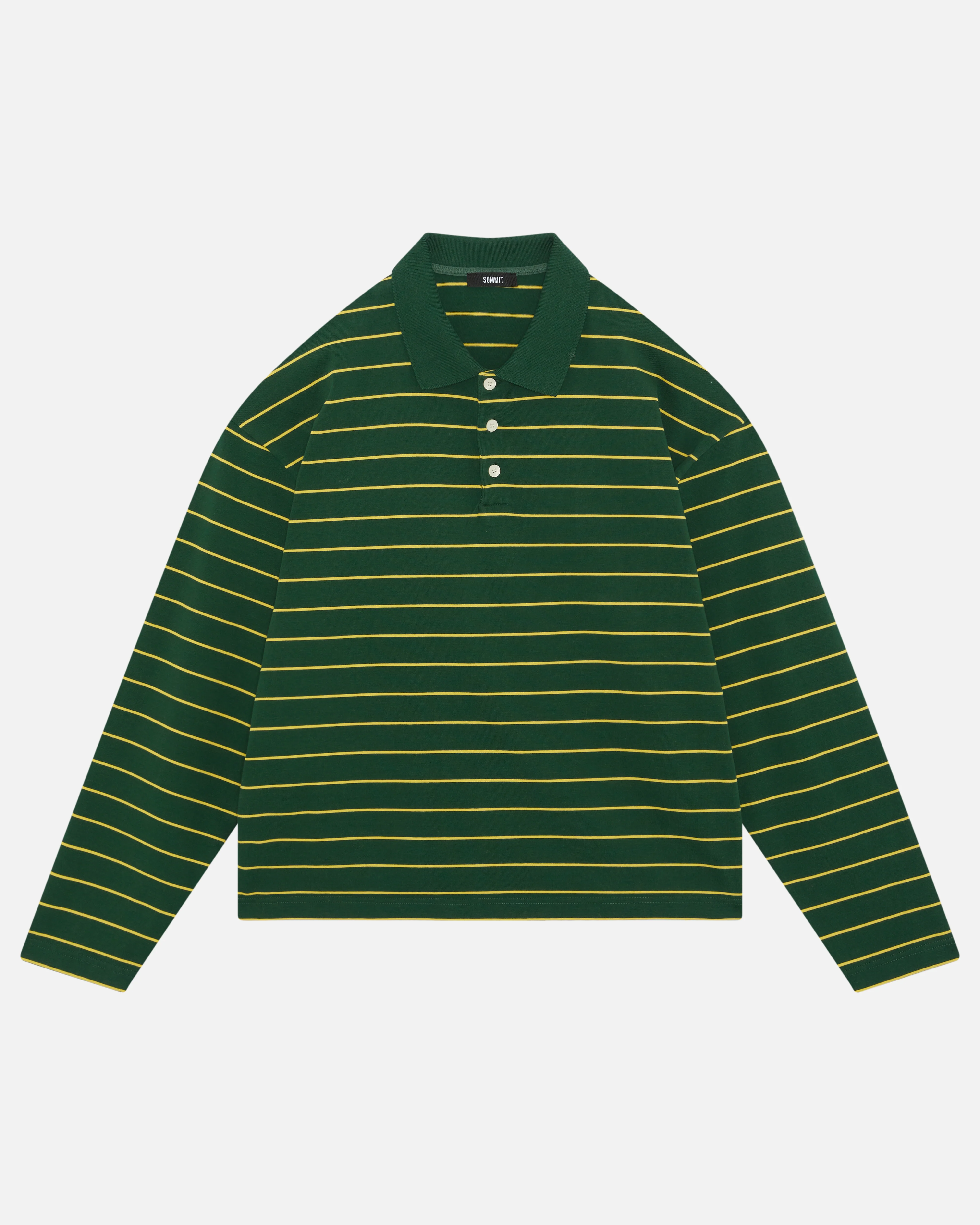 HEAVYWEIGHT LONG SLEEVE POLO  - BOTTLE/YELLOW STRIPE