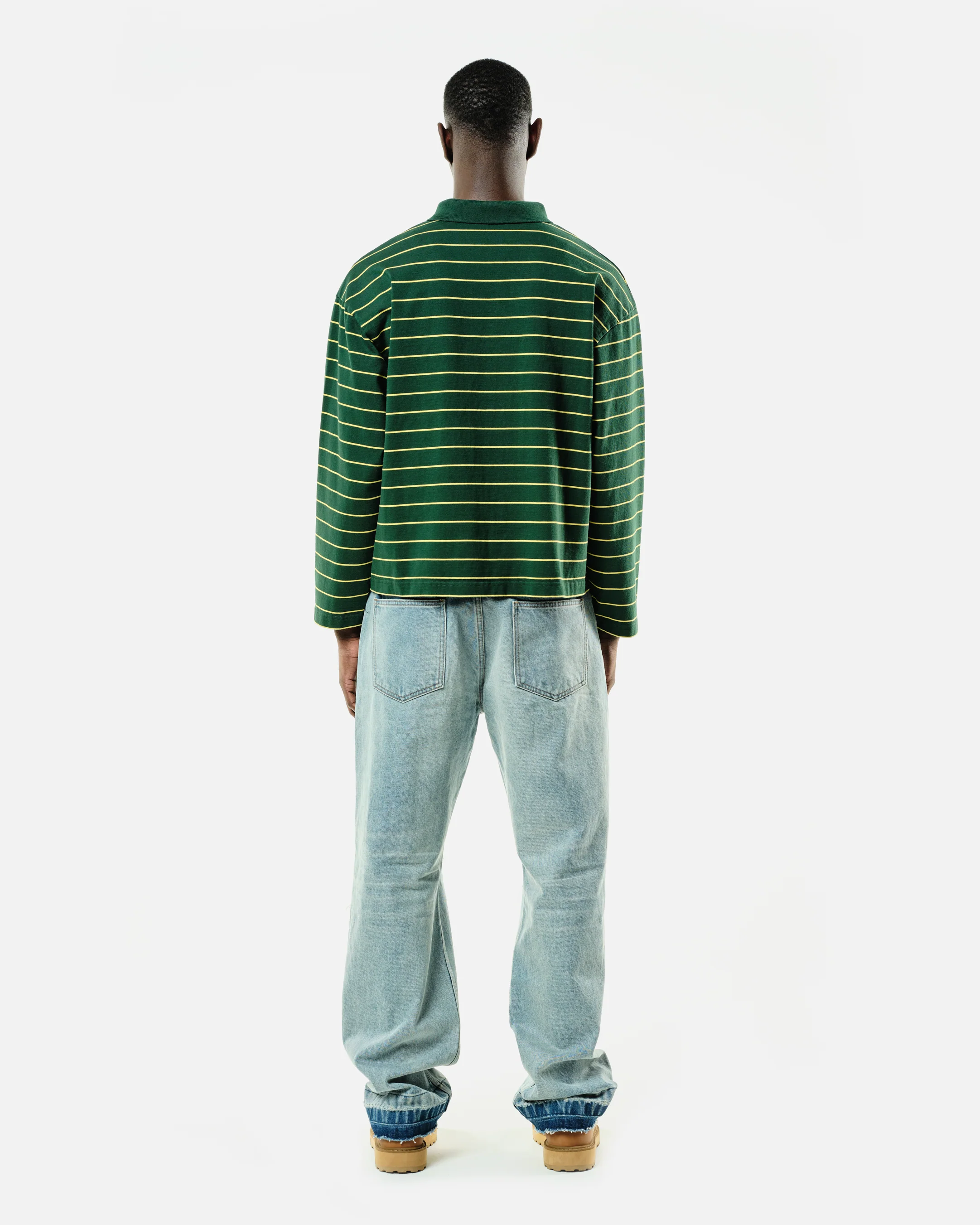 HEAVYWEIGHT LONG SLEEVE POLO  - BOTTLE/YELLOW STRIPE - Image 5