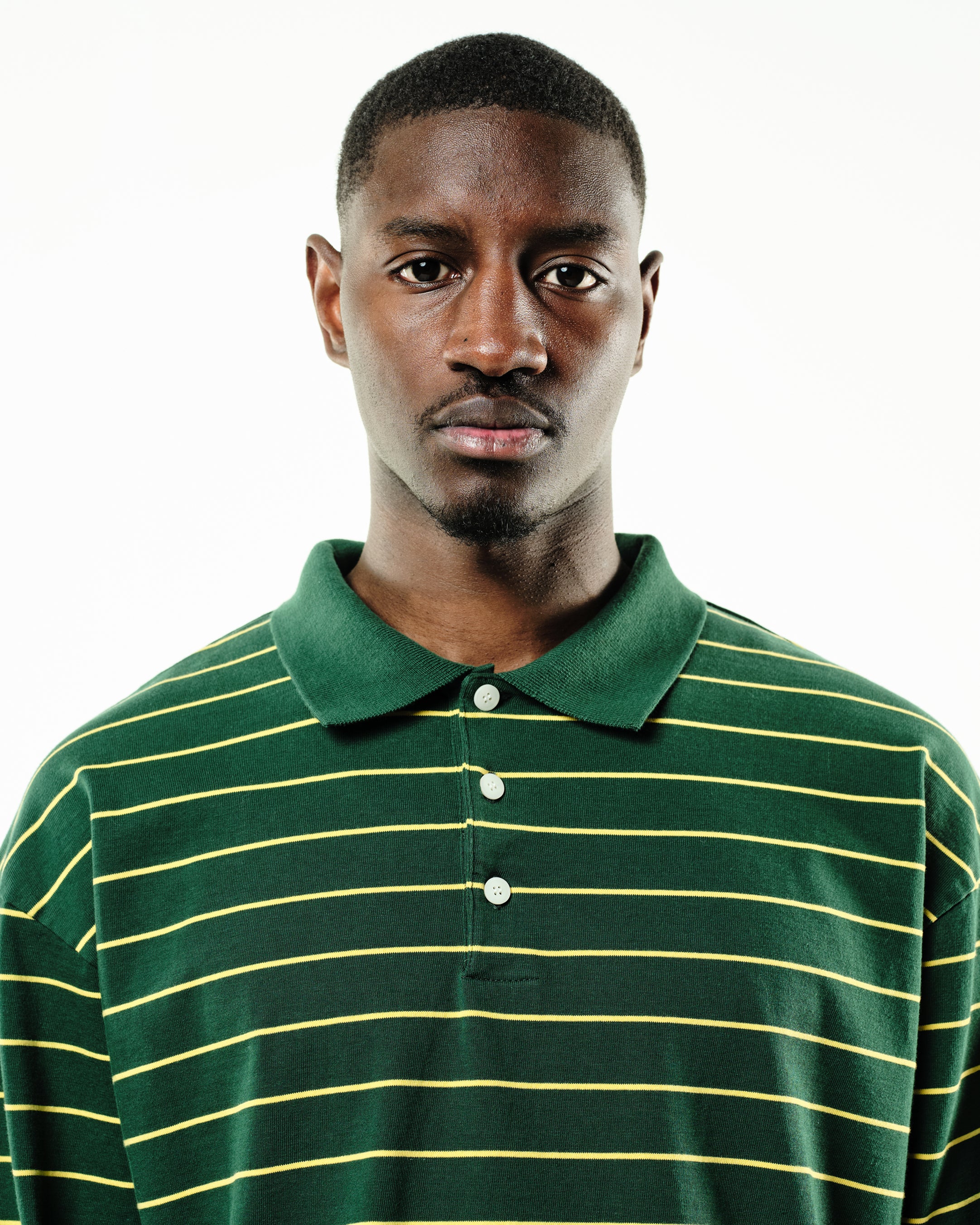 HEAVYWEIGHT LONG SLEEVE POLO  - BOTTLE/YELLOW STRIPE - Image 6