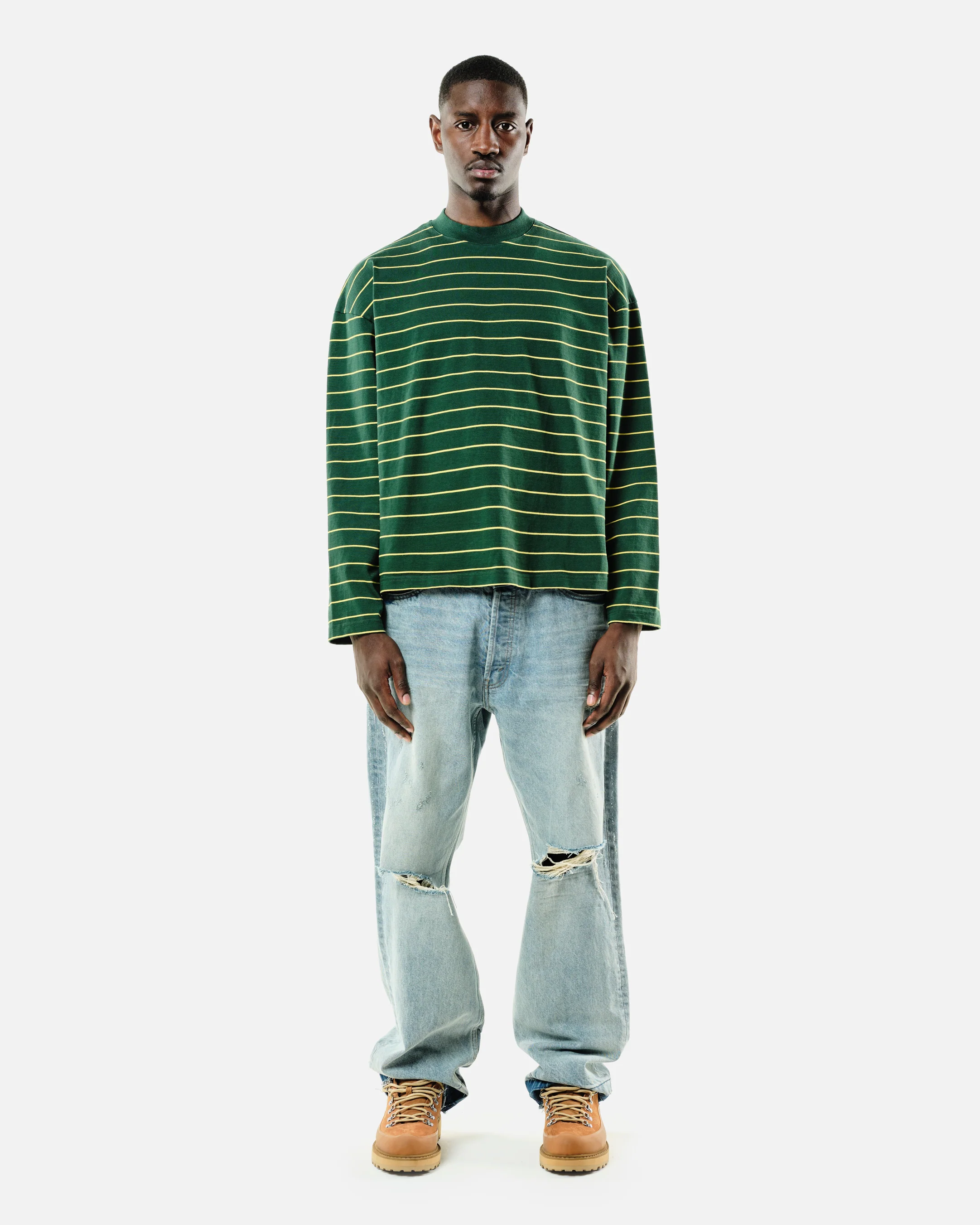 HEAVYWEIGHT LONG SLEEVE T-SHIRT - BOTTLE/YELLOW STRIPE - Image 3