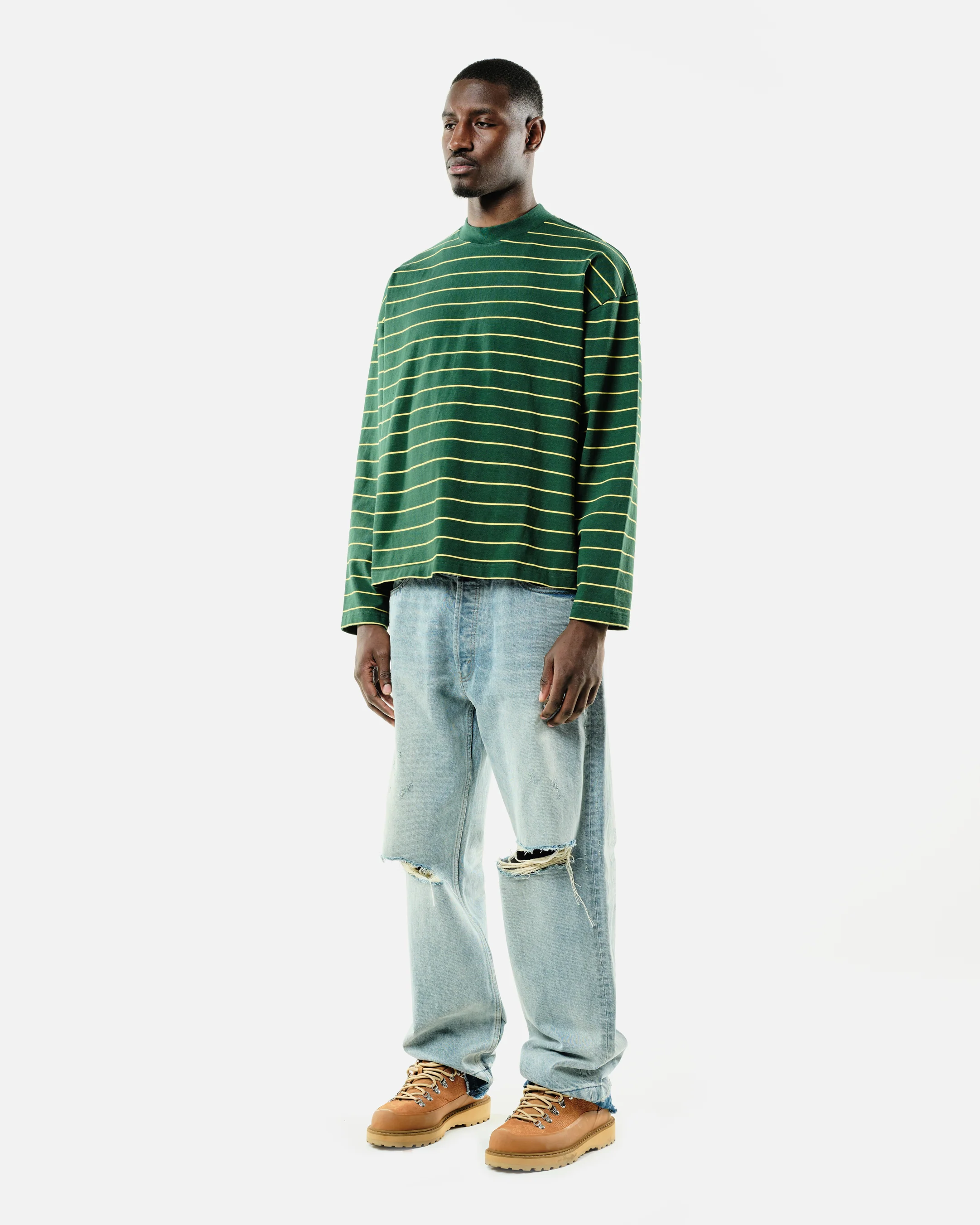 HEAVYWEIGHT LONG SLEEVE T-SHIRT - BOTTLE/YELLOW STRIPE - Image 4