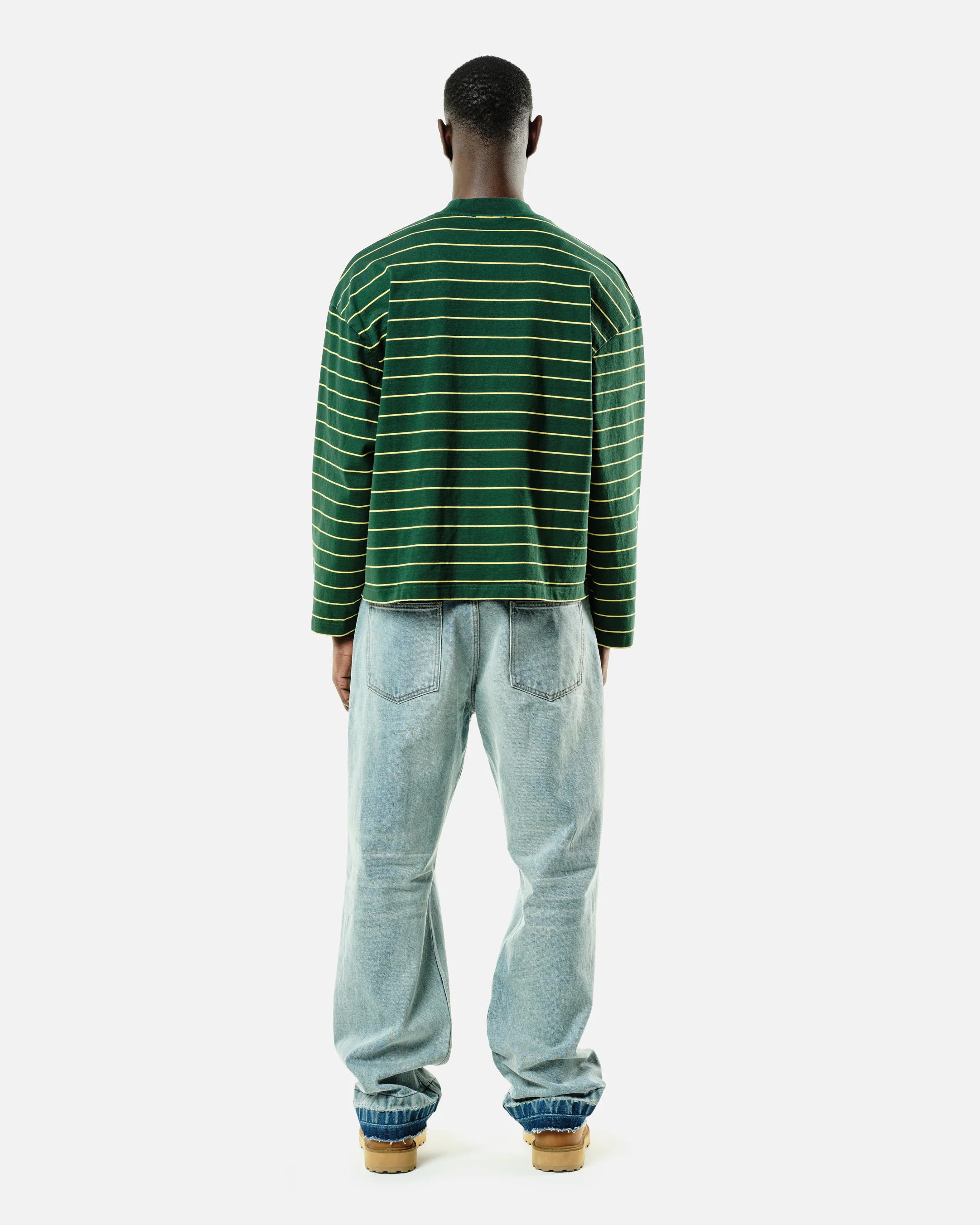 HEAVYWEIGHT LONG SLEEVE T-SHIRT - BOTTLE/YELLOW STRIPE - Image 5