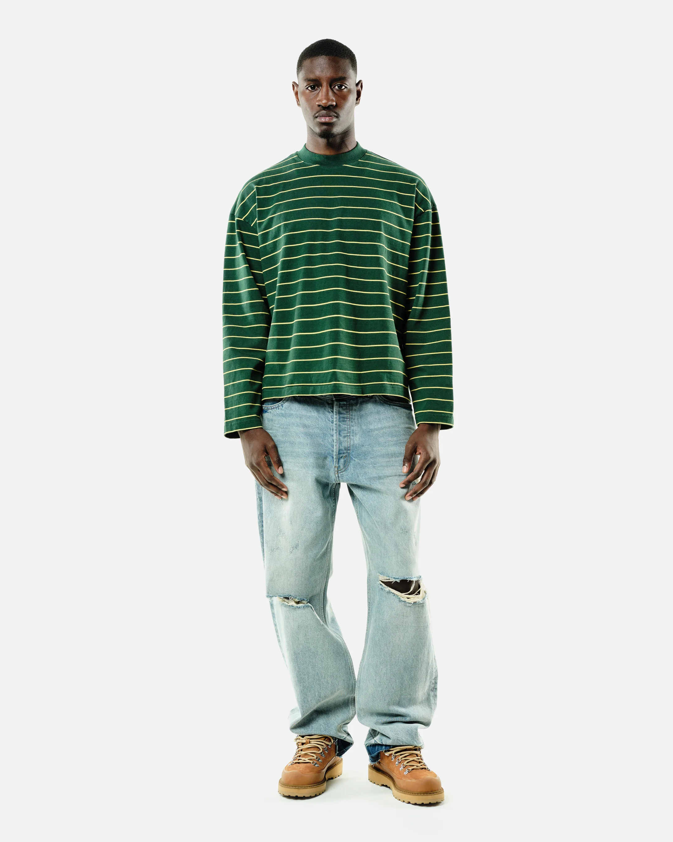 HEAVYWEIGHT LONG SLEEVE T-SHIRT - BOTTLE/YELLOW STRIPE - Image 6