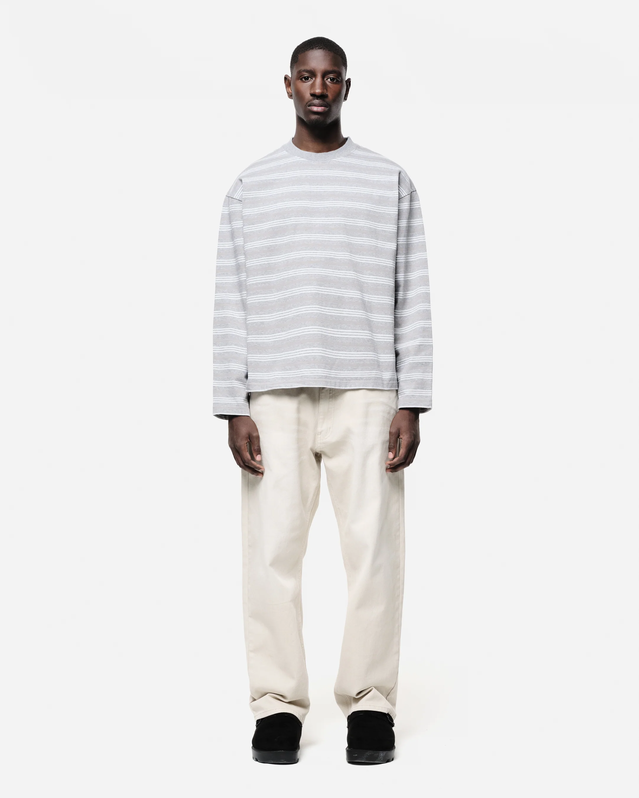 HEAVYWEIGHT LONG SLEEVE T-SHIRT - GREY/WHITE STRIPE - Image 3