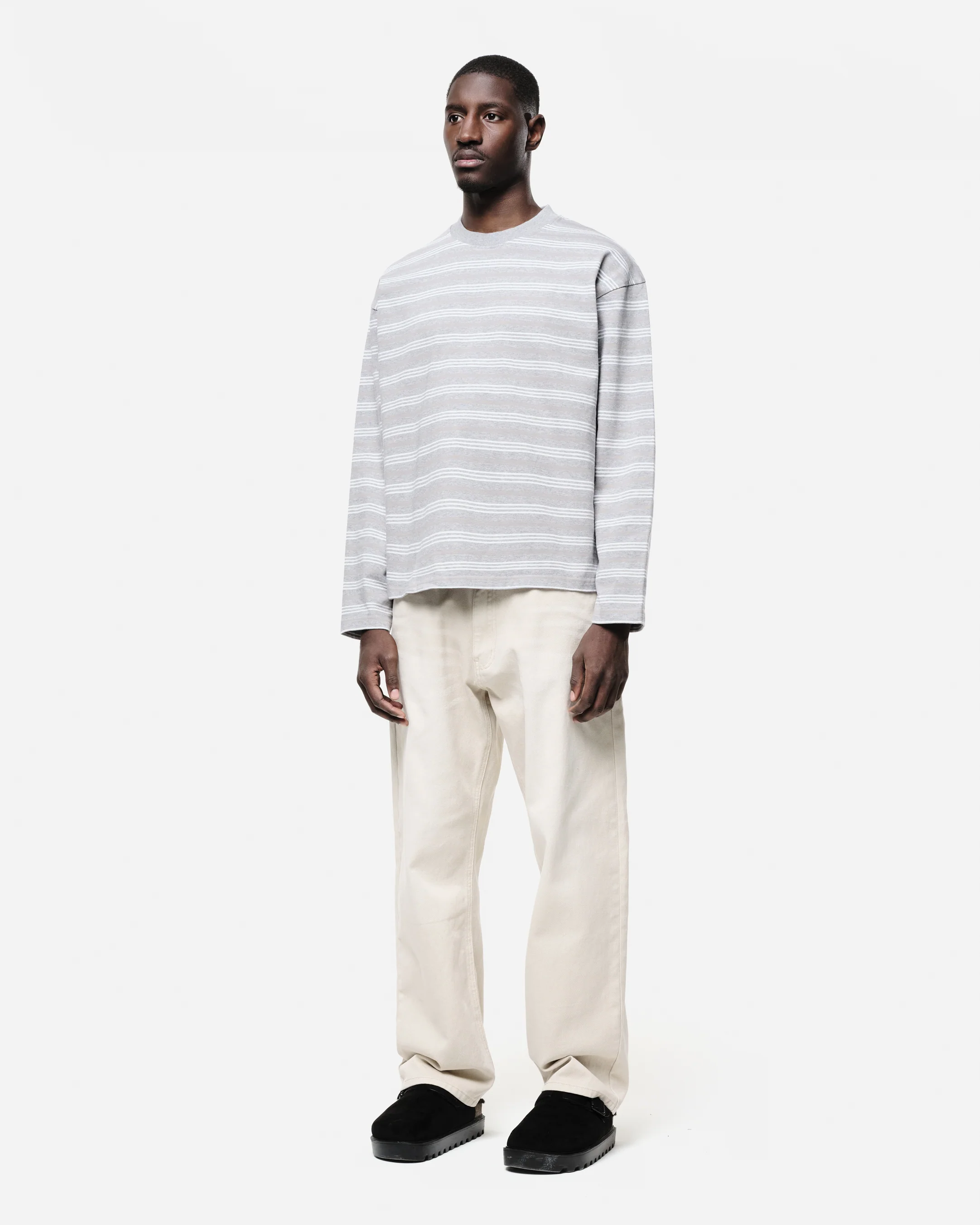 HEAVYWEIGHT LONG SLEEVE T-SHIRT - GREY/WHITE STRIPE - Image 4