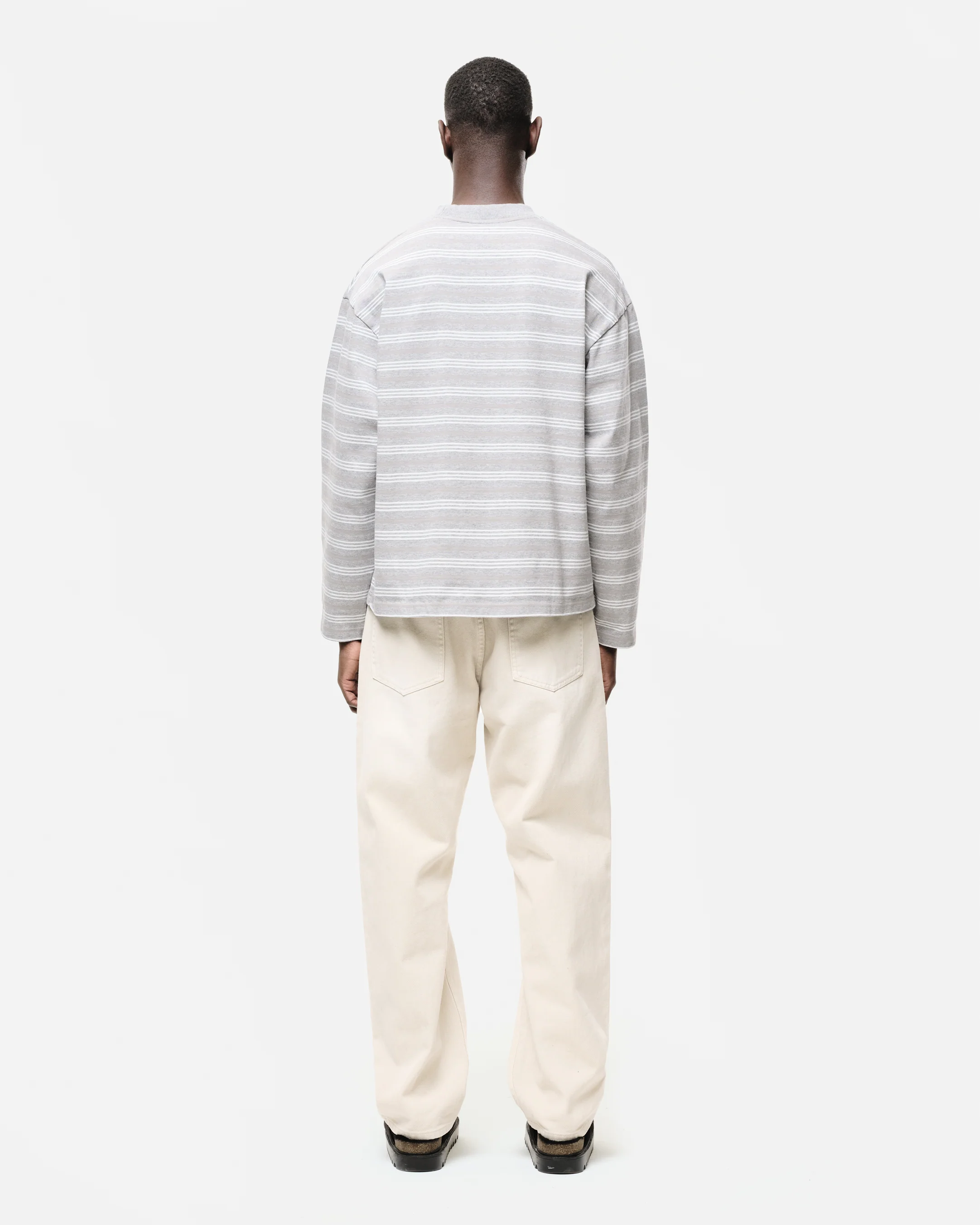 HEAVYWEIGHT LONG SLEEVE T-SHIRT - GREY/WHITE STRIPE - Image 5