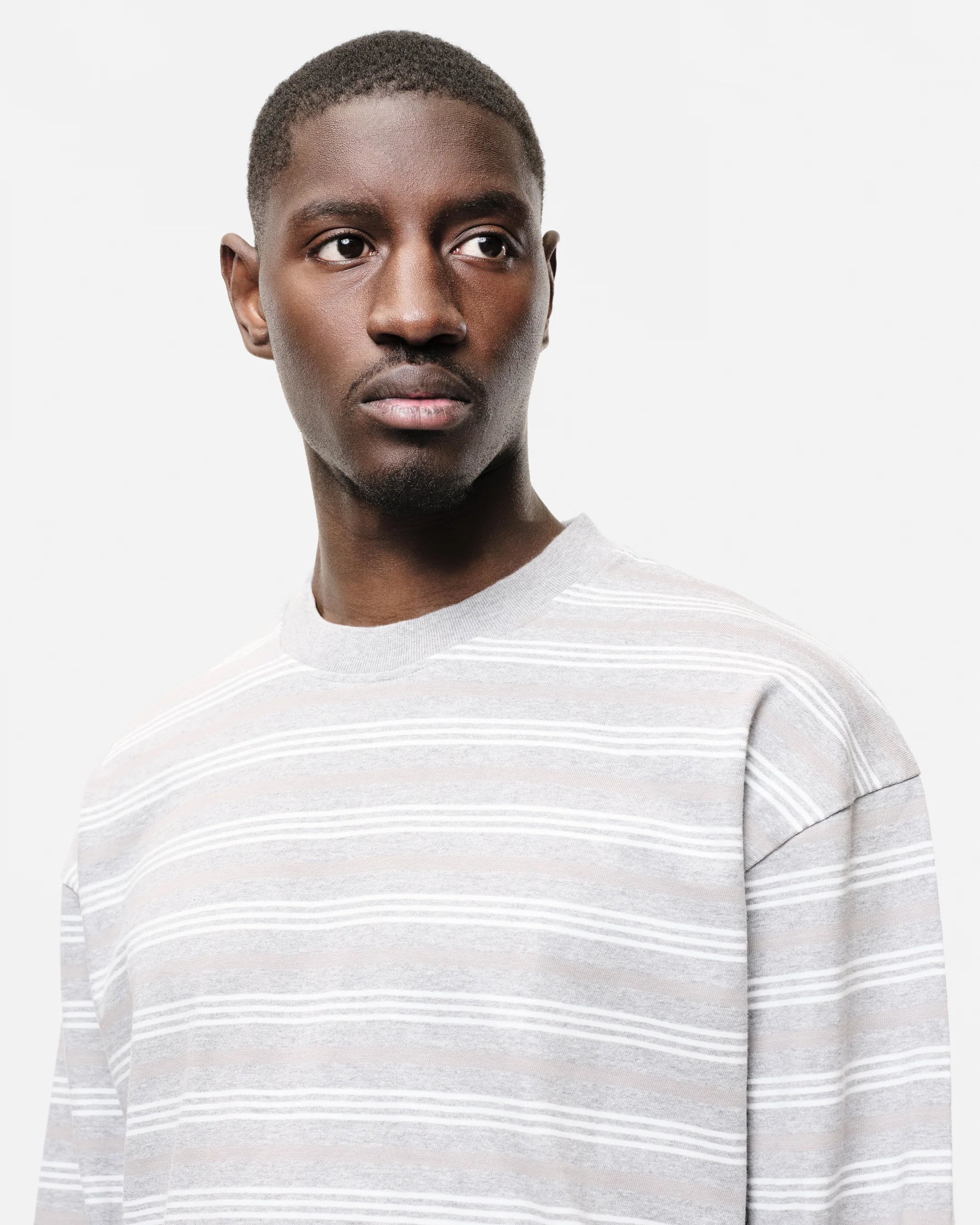 HEAVYWEIGHT LONG SLEEVE T-SHIRT - GREY/WHITE STRIPE - Image 6