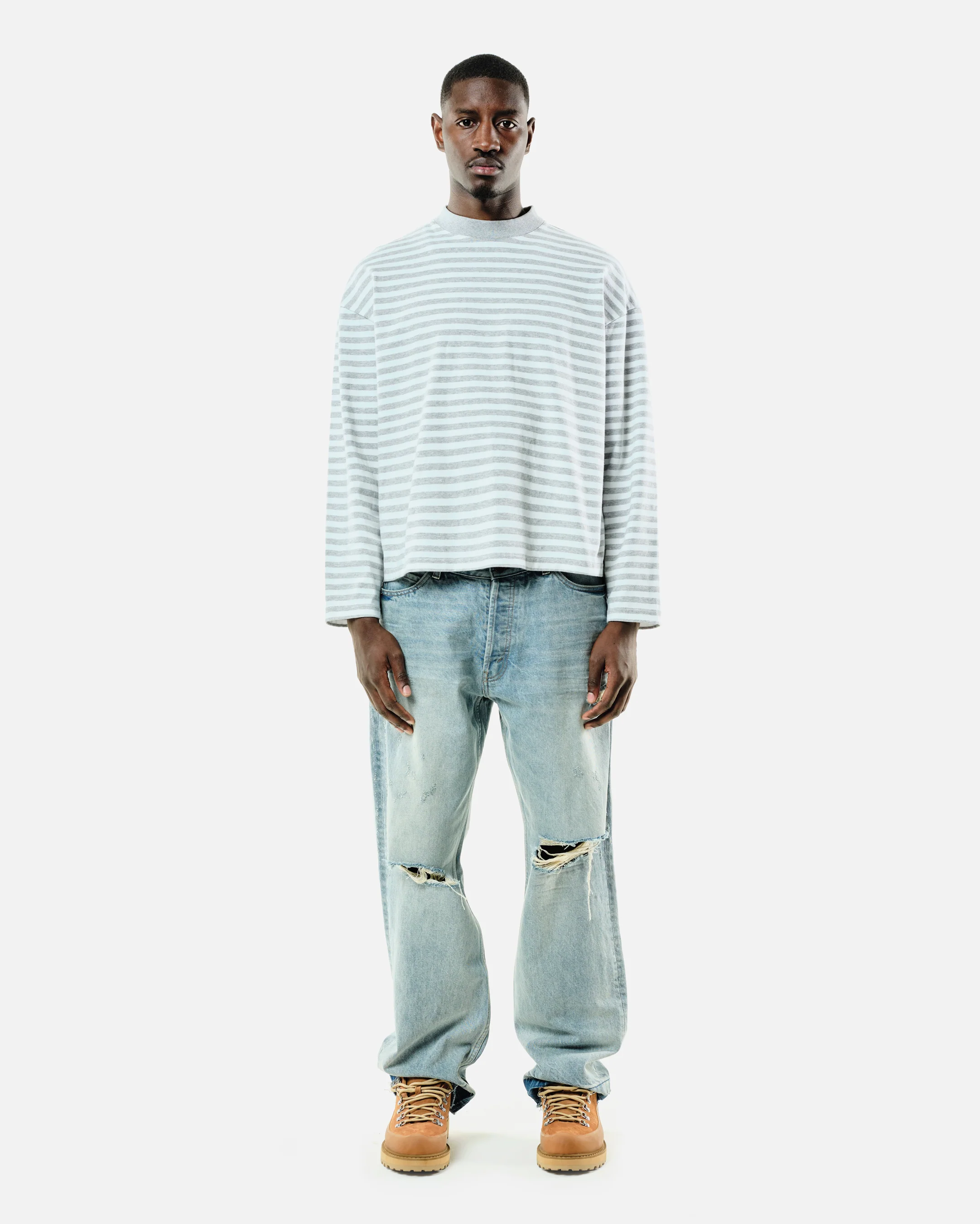 HEAVYWEIGHT LONG SLEEVE T-SHIRT - MARL GREY STRIPE - Image 2