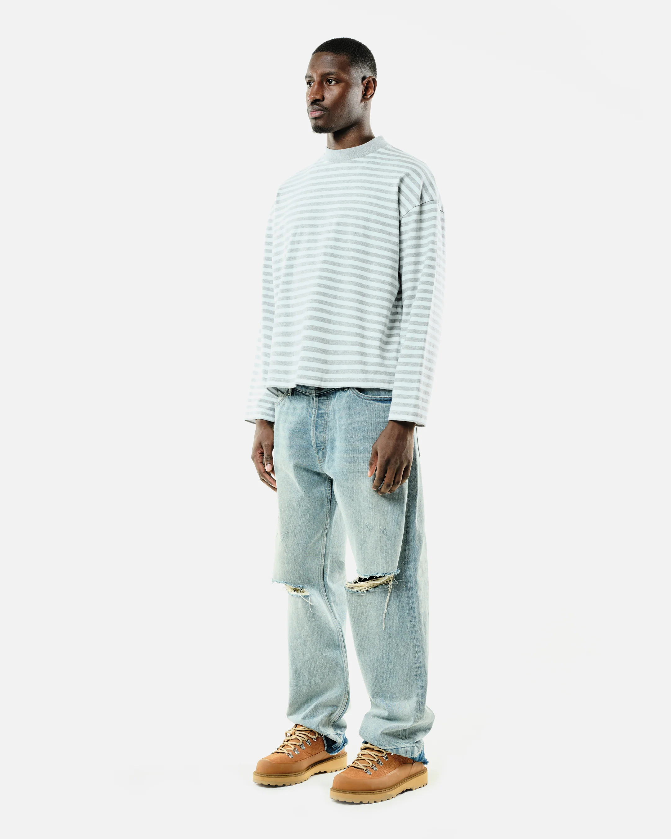 HEAVYWEIGHT LONG SLEEVE T-SHIRT - MARL GREY STRIPE - Image 3