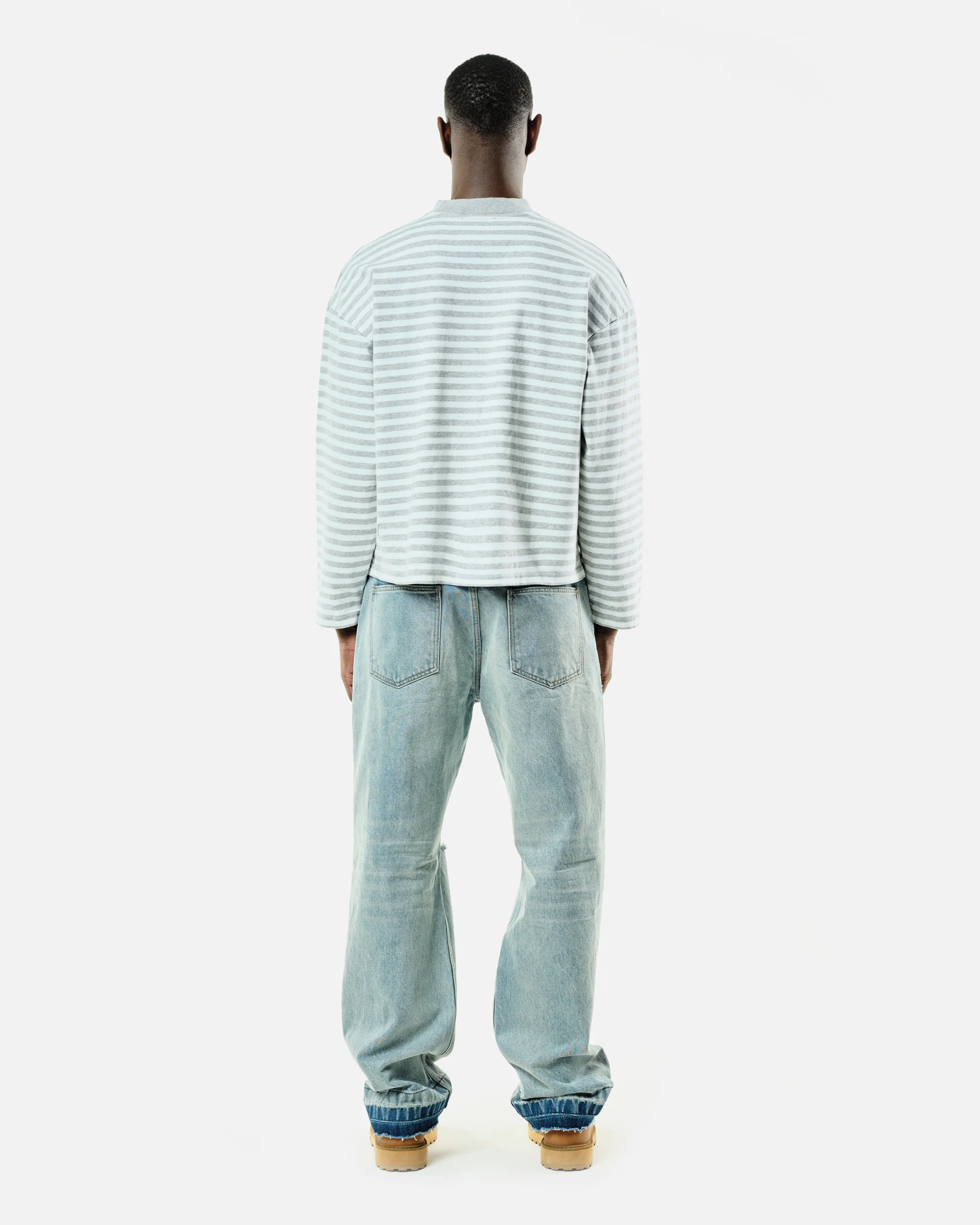 HEAVYWEIGHT LONG SLEEVE T-SHIRT - MARL GREY STRIPE - Image 4