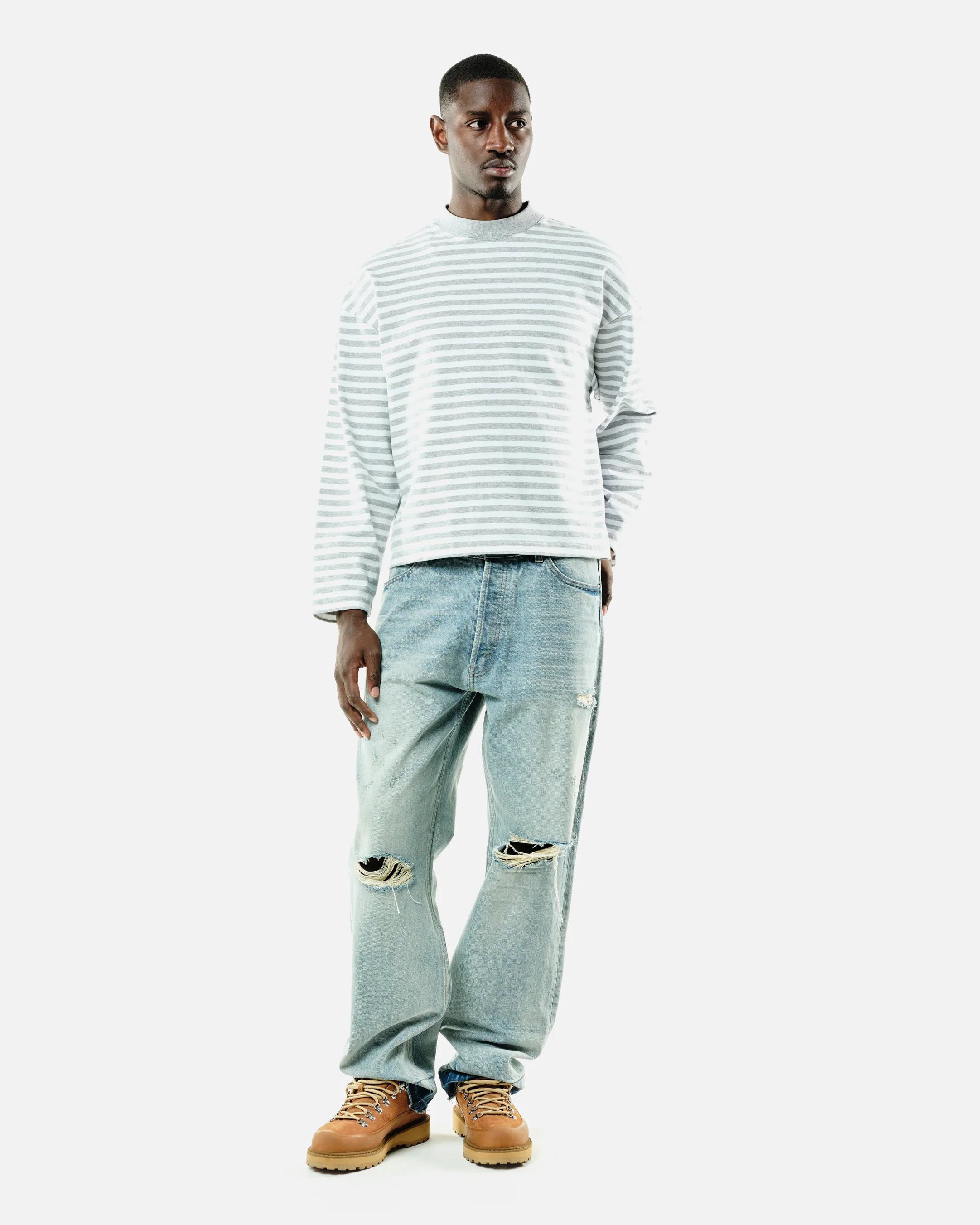 HEAVYWEIGHT LONG SLEEVE T-SHIRT - MARL GREY STRIPE - Image 5