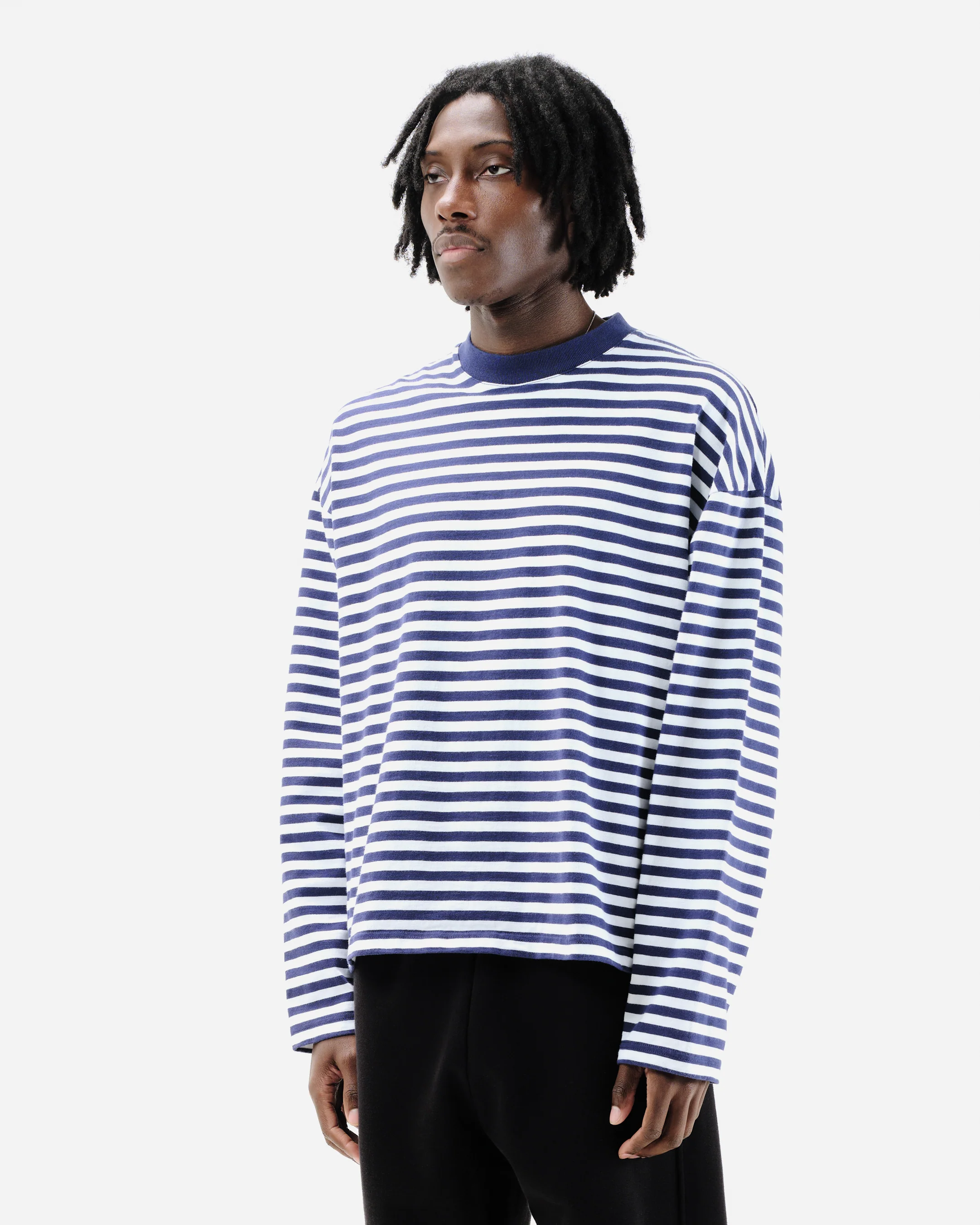 HEAVYWEIGHT LONG SLEEVE T-SHIRT - NAVY STRIPE - Image 3