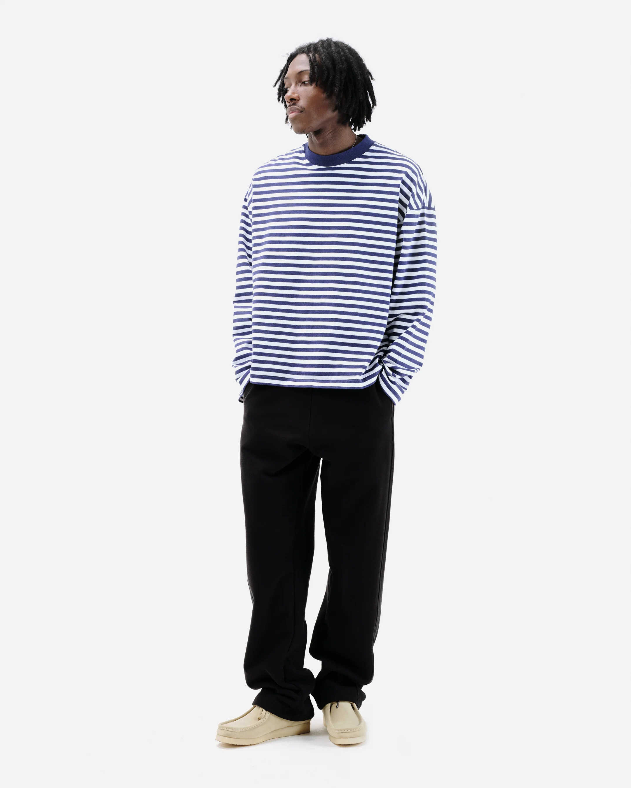 HEAVYWEIGHT LONG SLEEVE T-SHIRT - NAVY STRIPE - Image 4