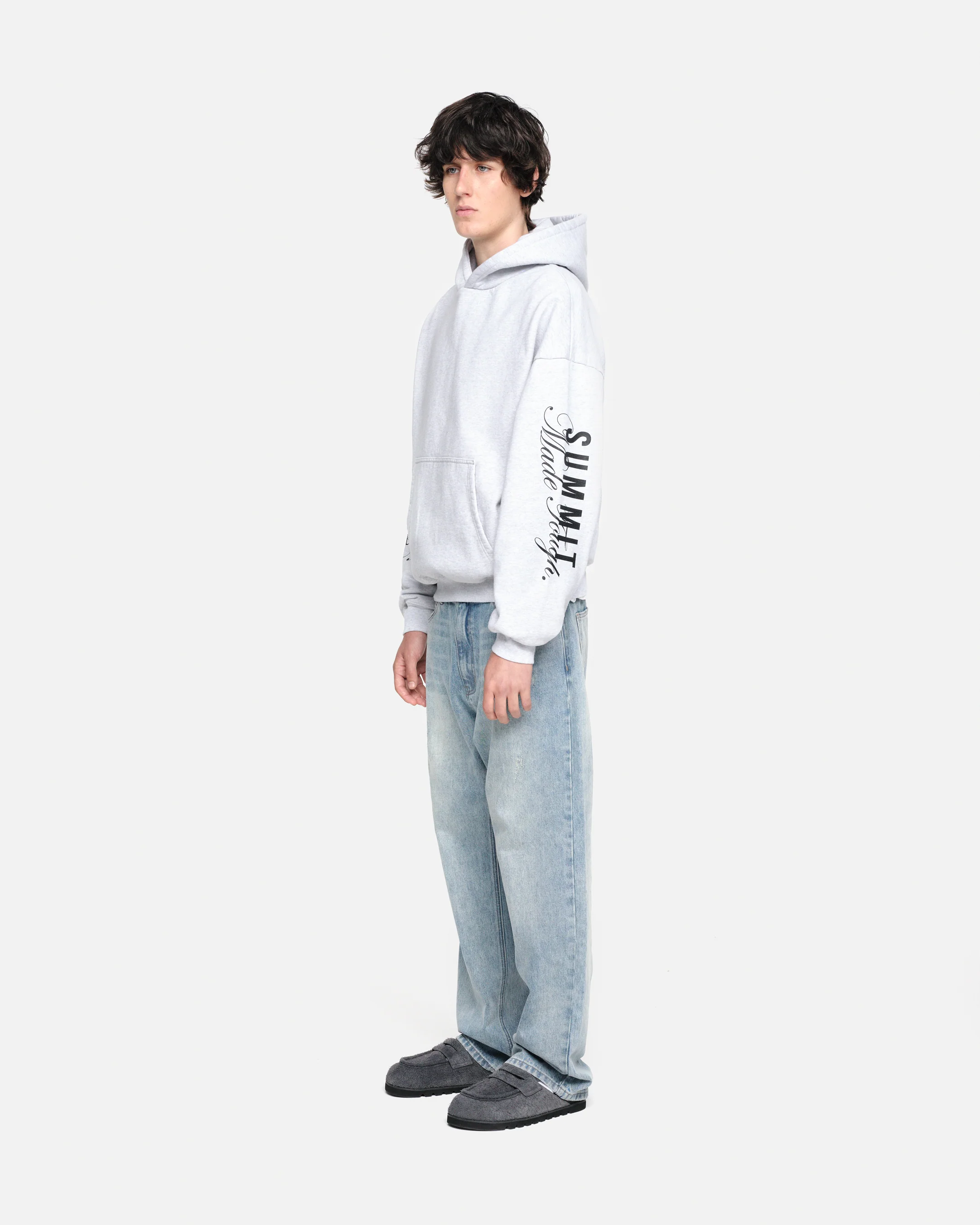 MADE TOUGH SLEEVE PRINT HOODIE - MARL GREY - Image 3