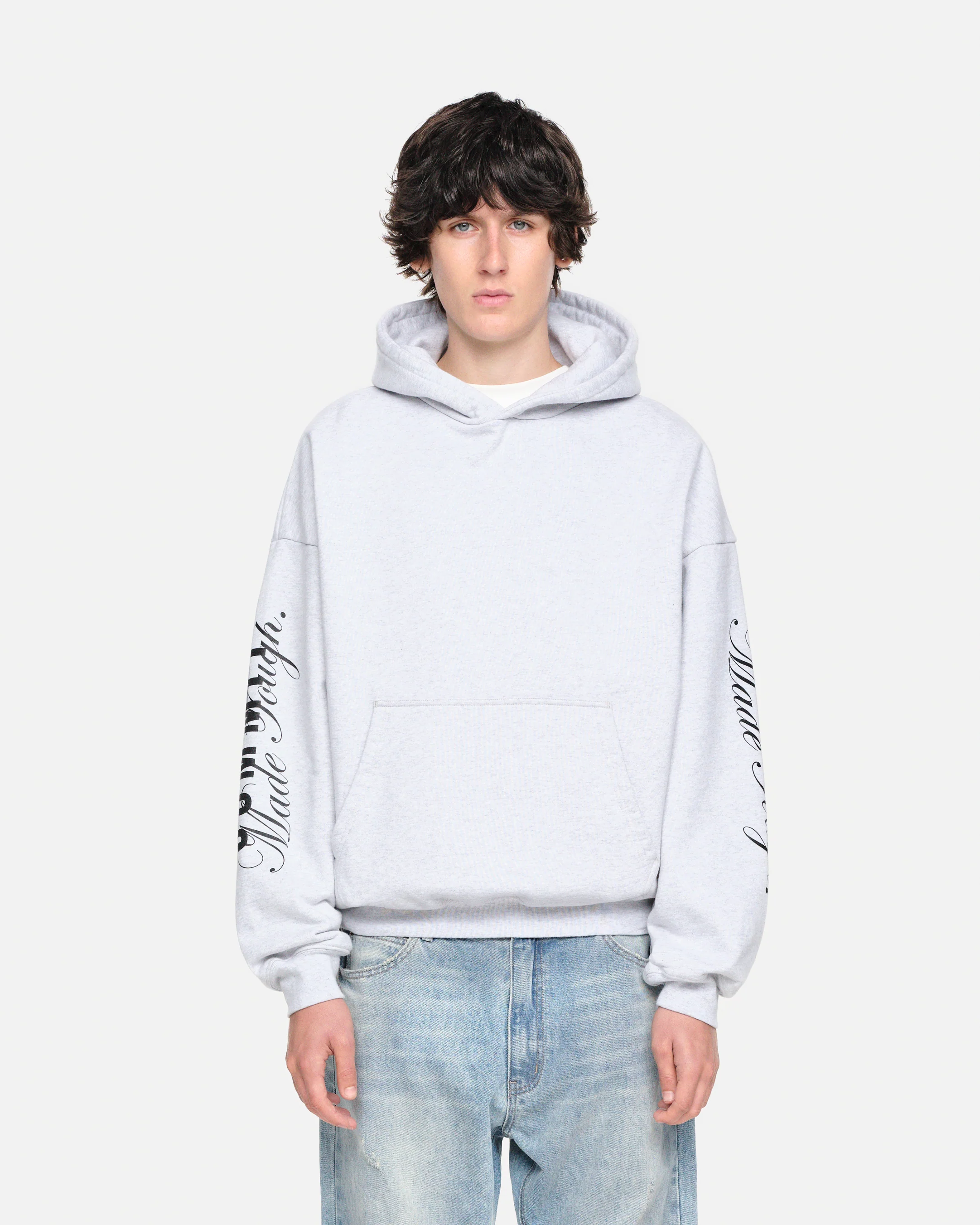 MADE TOUGH SLEEVE PRINT HOODIE - MARL GREY - Image 5