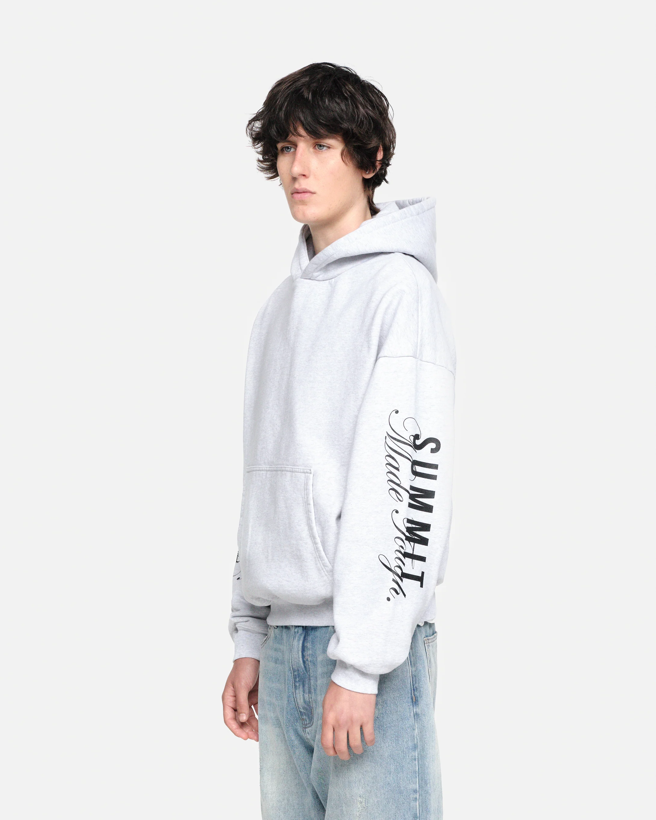 MADE TOUGH SLEEVE PRINT HOODIE - MARL GREY - Image 6