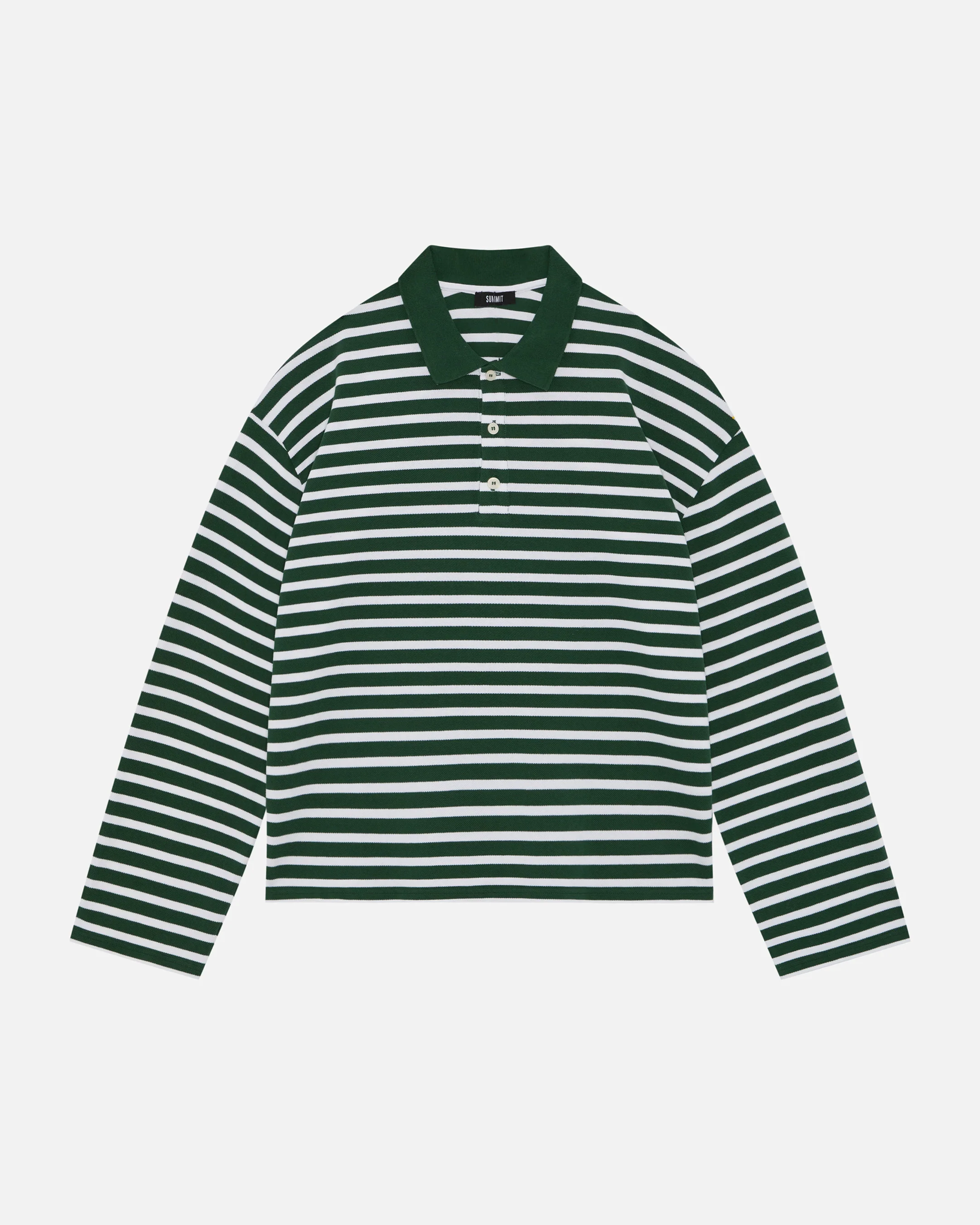 PIQUE LONG SLEEVE POLO - FOREST STRIPE